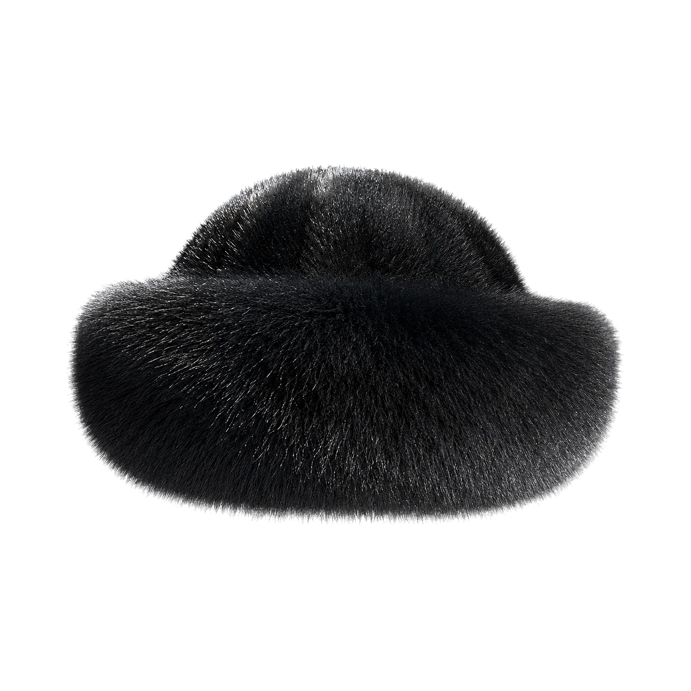 Natural Black genuine mink and fox fur bucket hat on transparent background