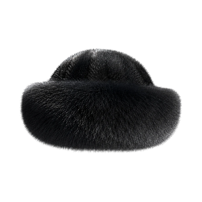 Natural Black genuine mink and fox fur bucket hat on transparent background