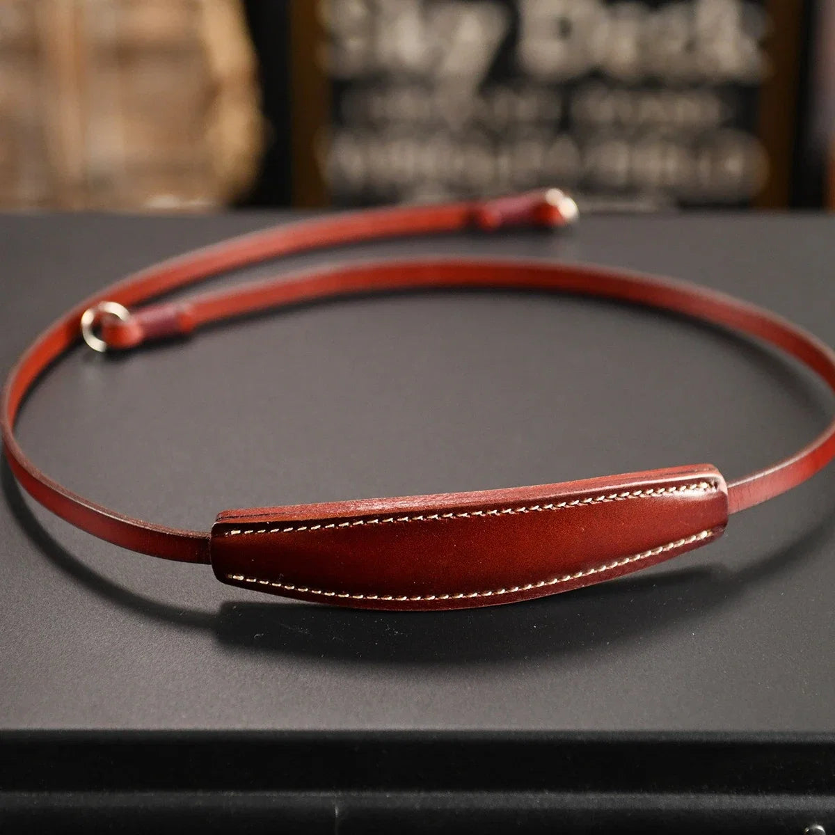 Red Brown vegetable-tanned cowhide camera shoulder strap