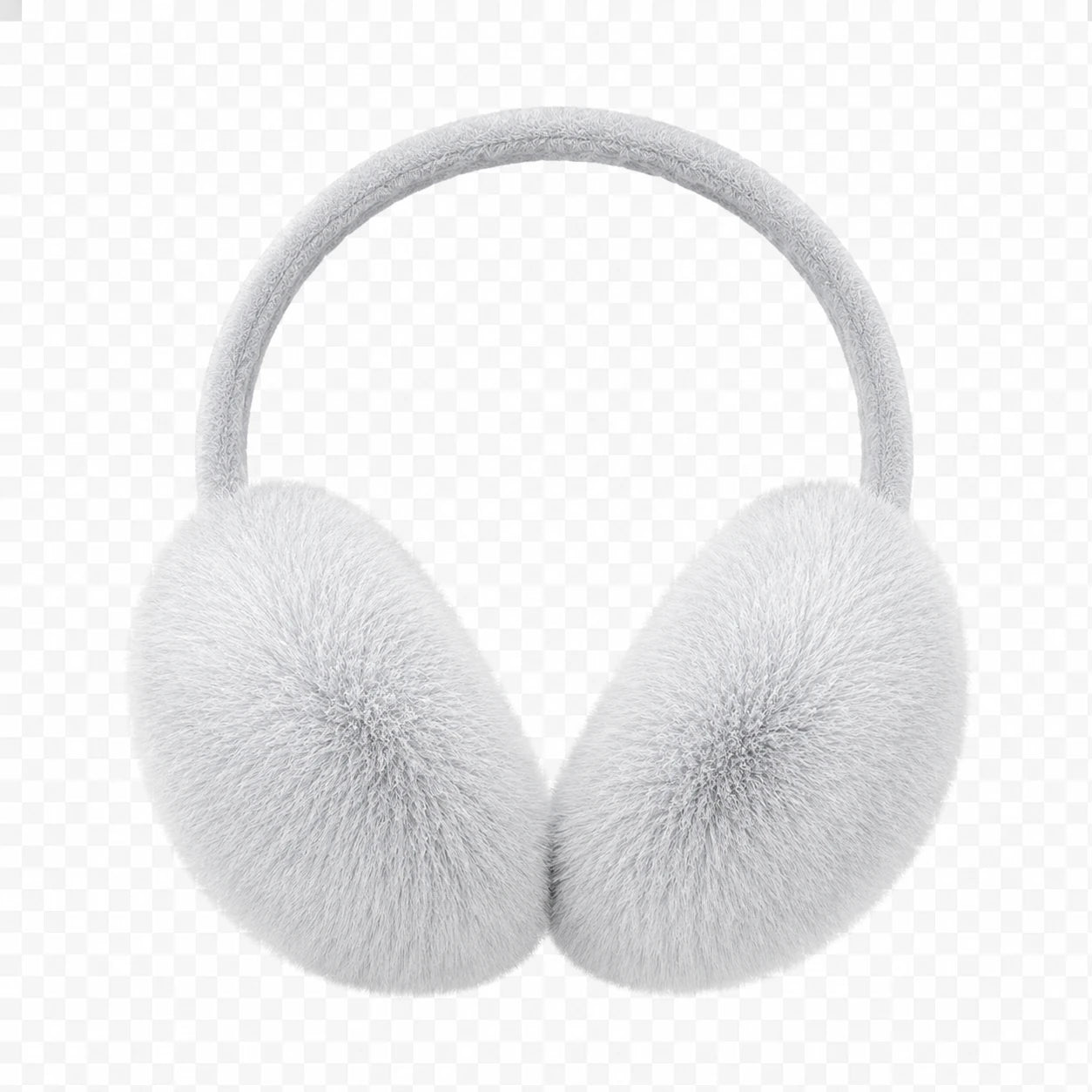 Silver Gray genuine Rex rabbit fur earmuffs, front product view