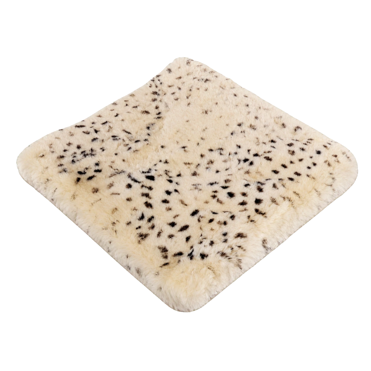 Small Leopard Spot genuine short-pile sheared-sheepskin patchwork chair pad on transparent background
