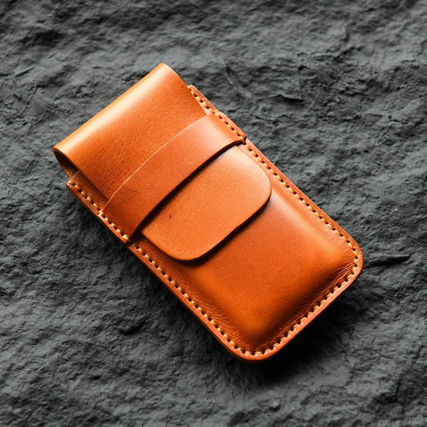 Sunset tan hand-stitched leather watch pouch