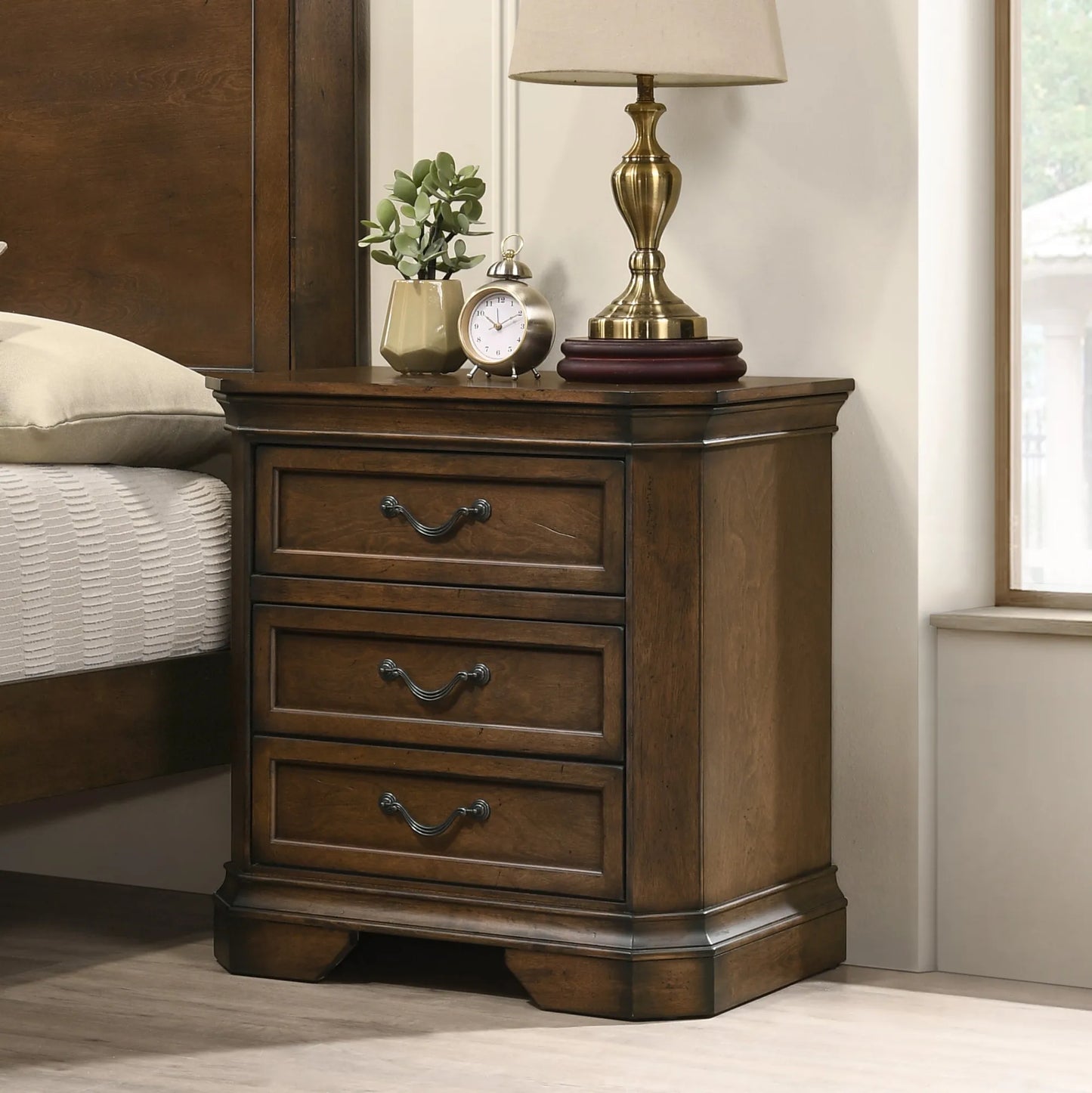 Maderne Traditional 3-Piece Wood Bedroom Set with King Size Panel Bed and Two Nightstands – view 5