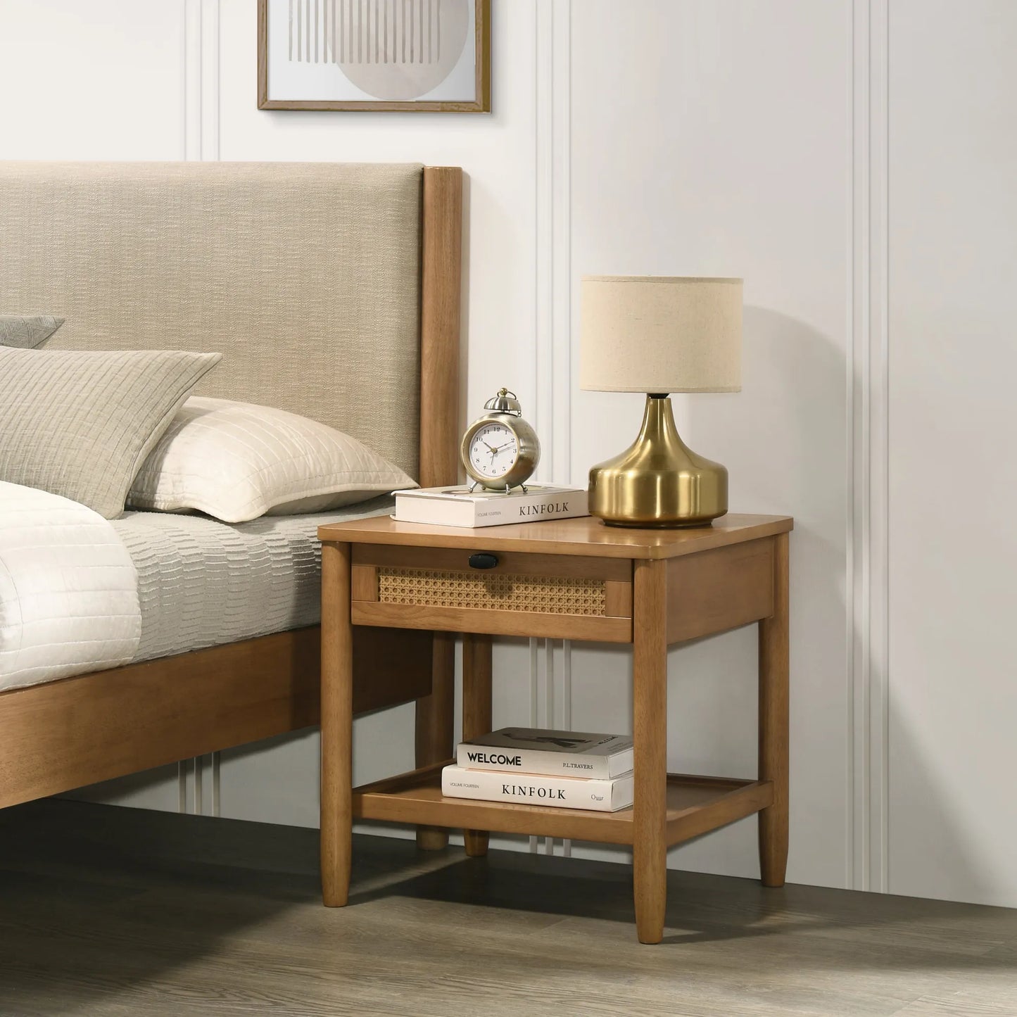Vichy 2-Piece Rubberwood Bedroom Set, Platform Bed with Nightstand, Queen – view 5