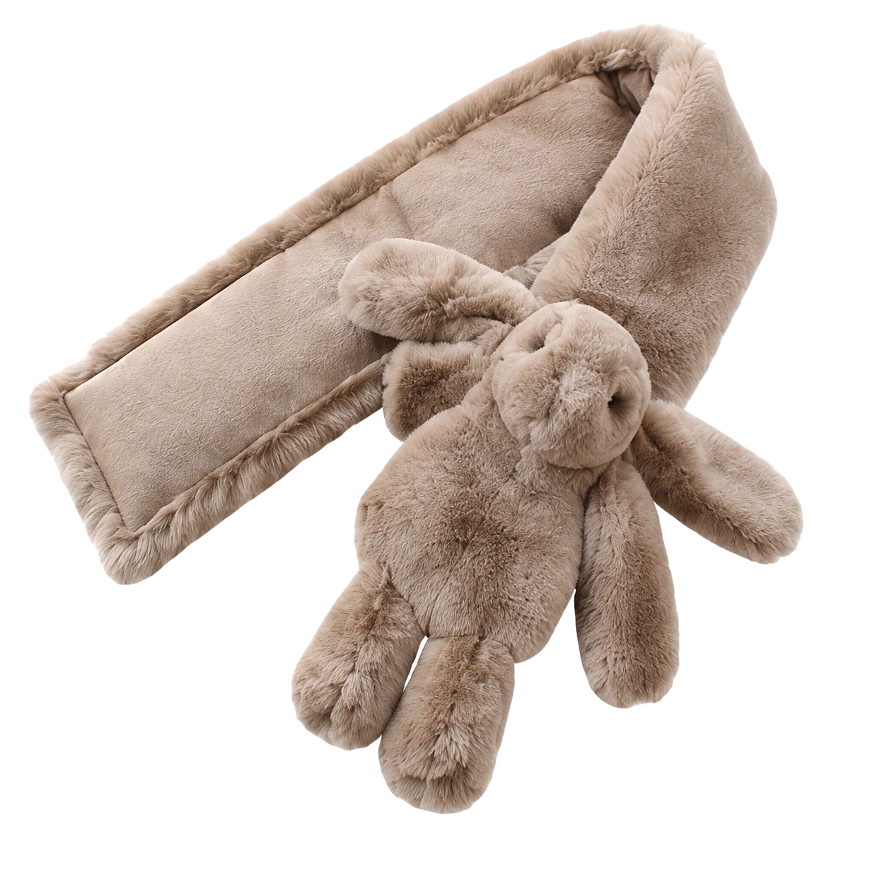 Taupe Khaki genuine Rex rabbit fur bunny scarf single-sided finish on transparent background