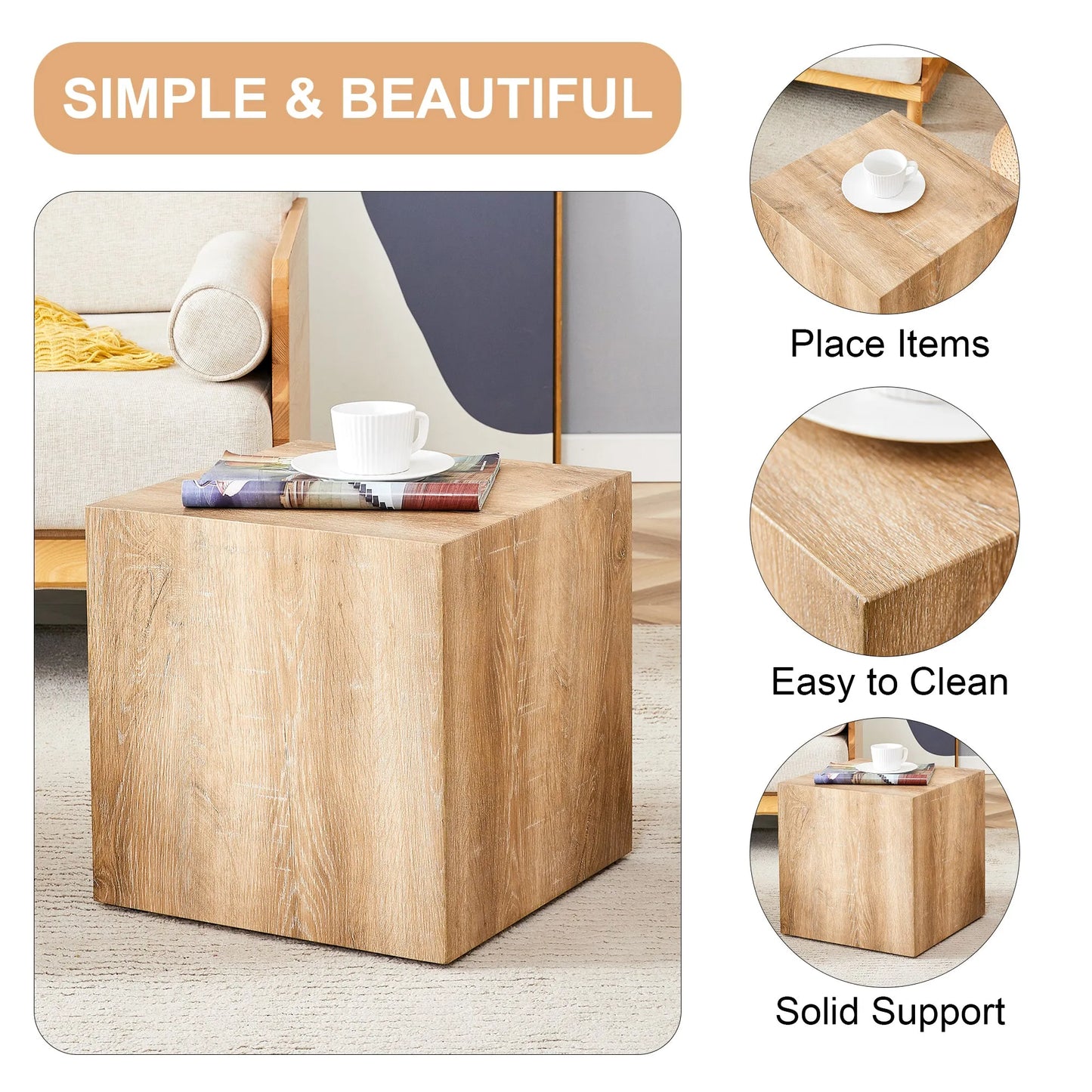 Elevate your living space with this square modern MDF coffee table that showcases smooth, light wood color texture patterns. It is characterized by – view 5