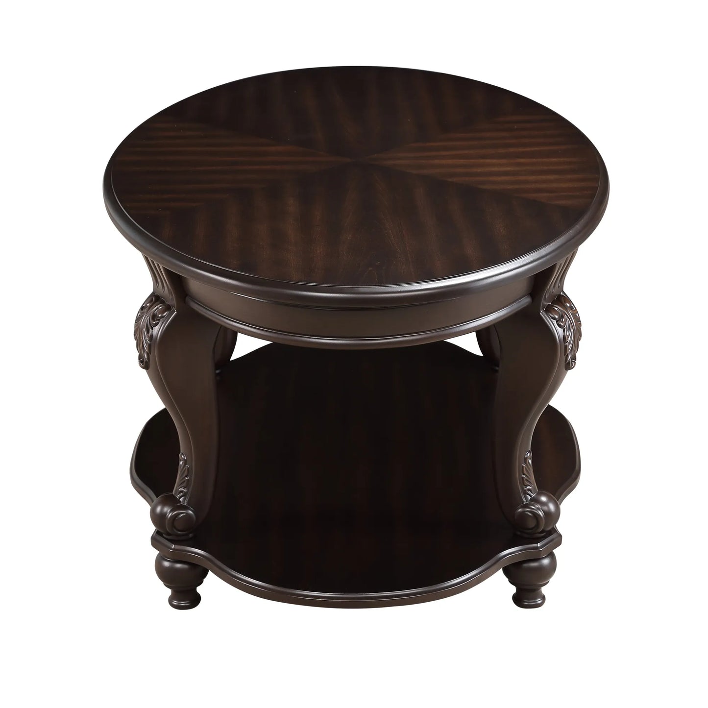 22'' Two Tone Round End Table,Solid Wood Sofa Side Table with Shelf,Living Room Corner Table Easy Assemble, Espresso – view 5