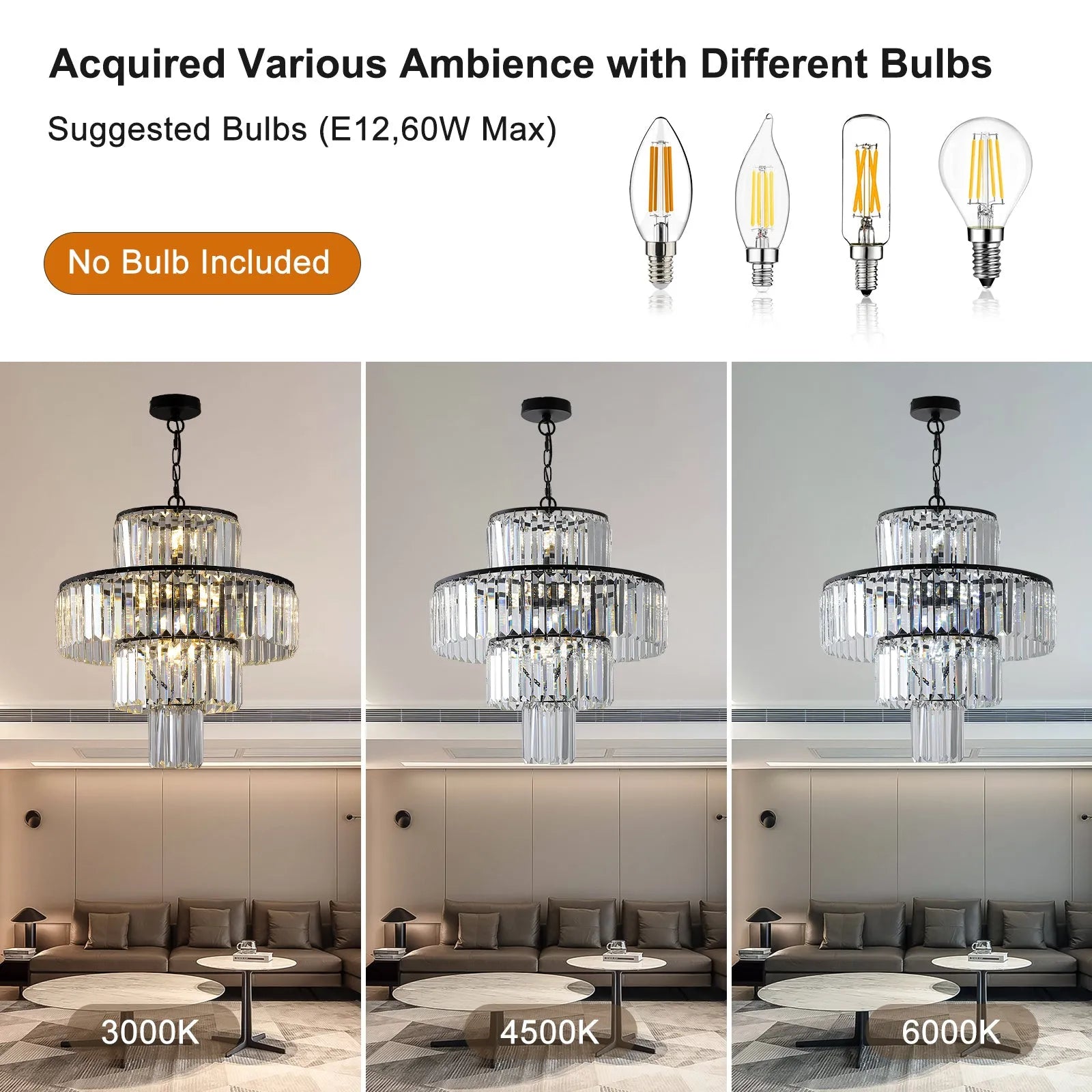 20' Modern Crystal Chandelier with Black Finish, 4-Tier Design for Dining Room or Living Room, Elegant Crystal Pendant Light Fixture (Bulb Not – view 5