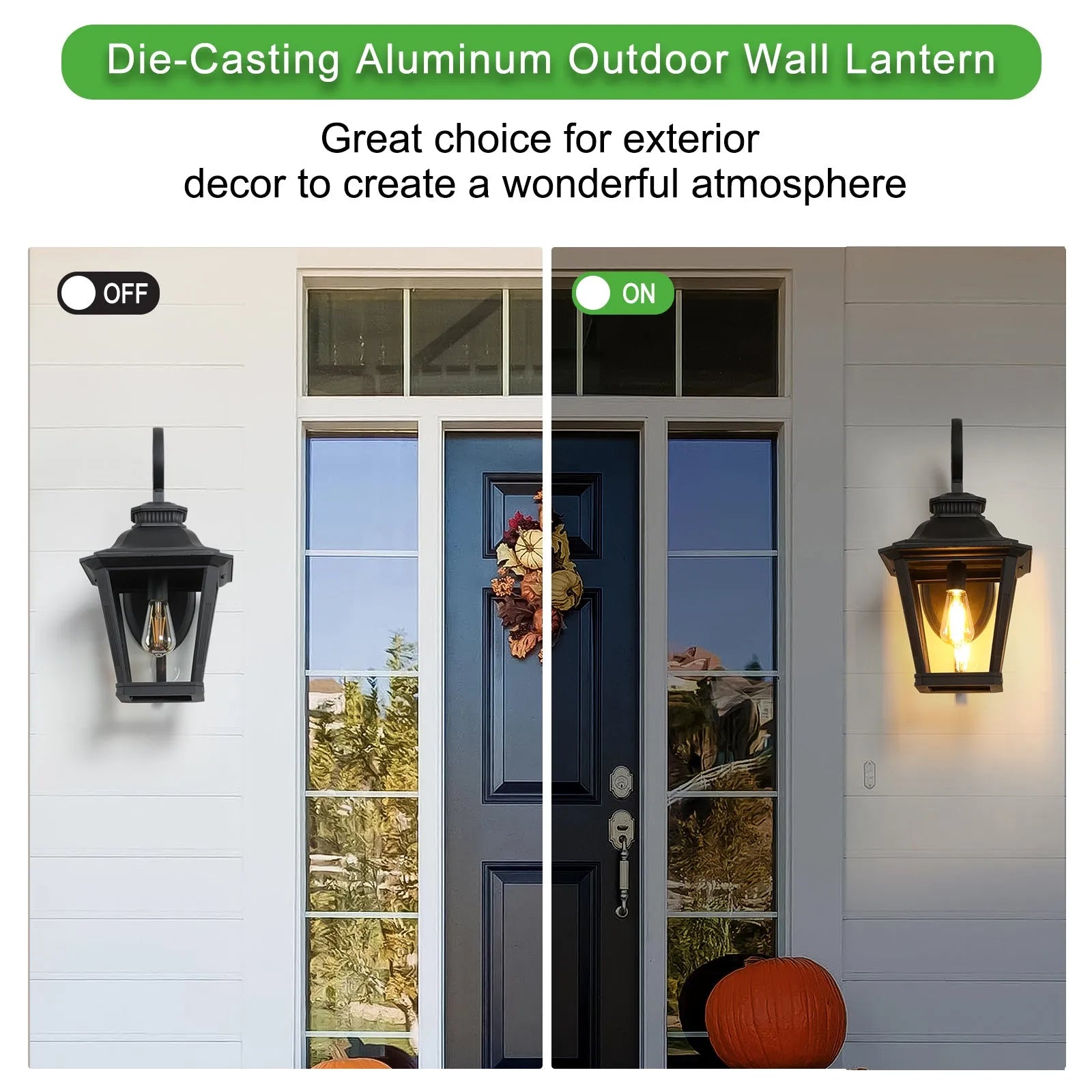 21'(H) 1-Pack Outdoor Wall Lantern Light – Vintage Black Metal & Clear Glass Sconce with Decorative Scroll Design for Porch, Patio, and Garden – view 5