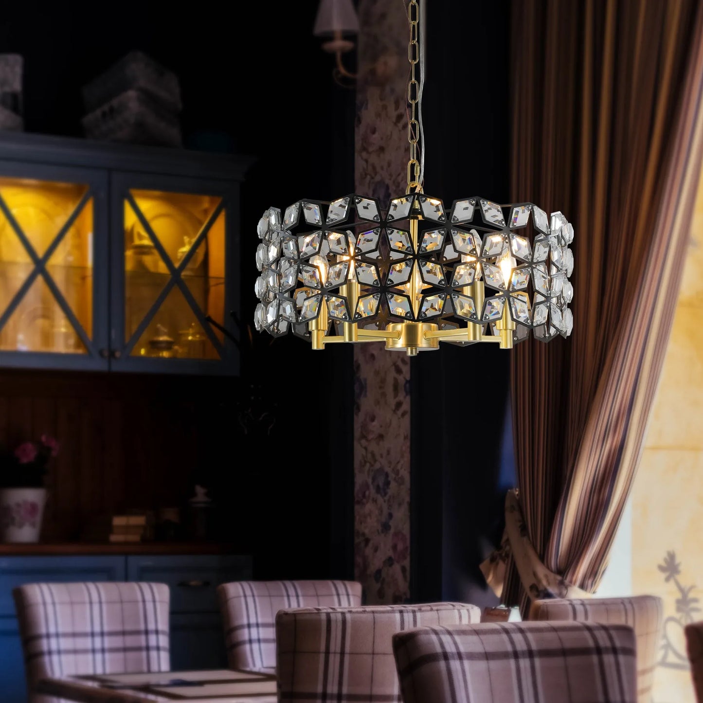 19' Geometric Crystal and BlackGold Round Pendant Chandelier – Modern 5-Light Fixture for Dining Room, Living Room, or Kitchen (Bulb Not Included) – view 5