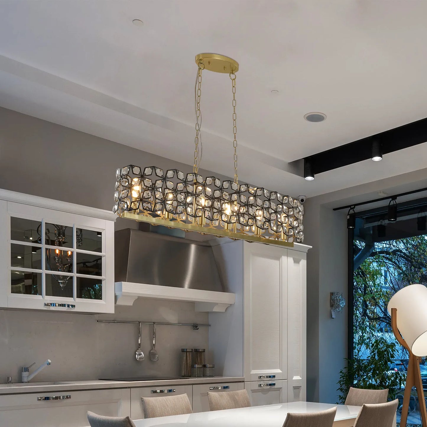 39' Contemporary Crystal and BlackGold Pendant Chandelier – Geometric Modern Light Fixture for Dining Room, Kitchen, or Living Room (Bulb Not – view 5
