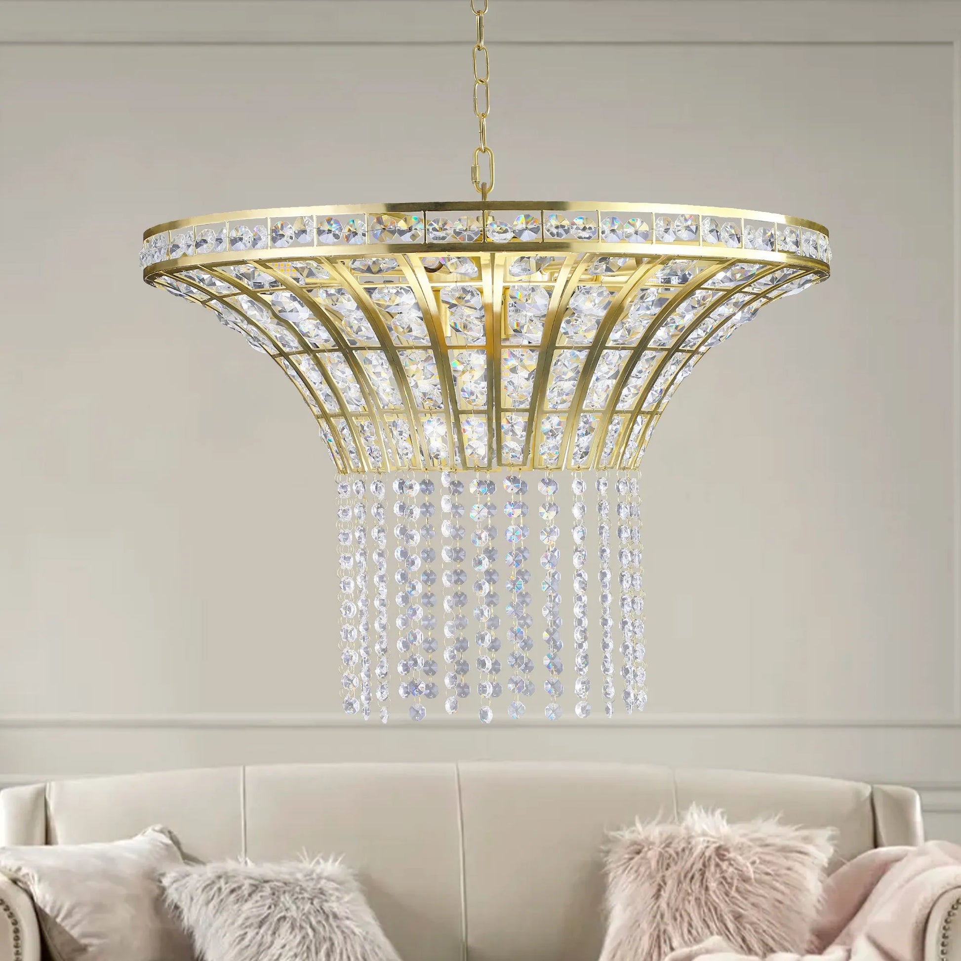 24' Modern Crystal Round Chandelier with Gold Finish, Elegant Pendant Light with Cascading Beads, for Dining Room, Living Room, or Foyer (No Bulbs) – view 5