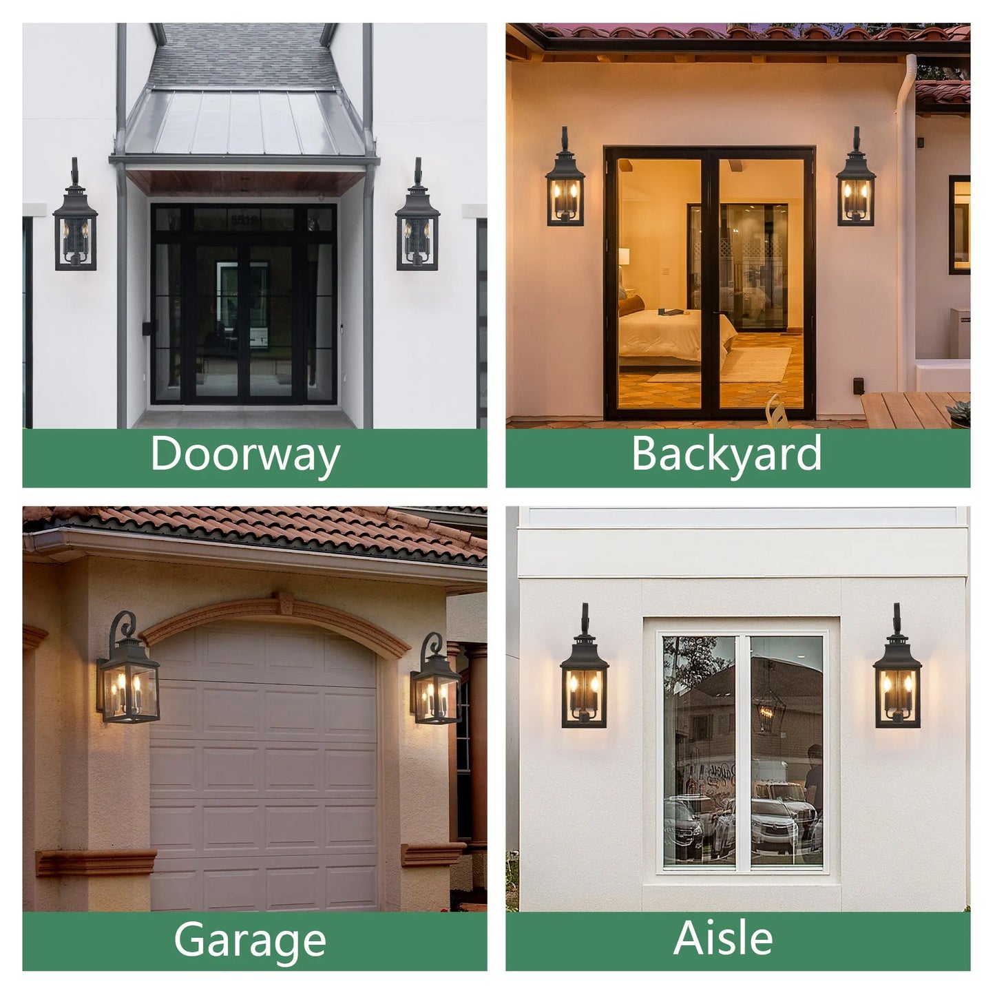 23'(H) 2-Pack Outdoor Wall Lantern Light – Vintage Black Metal Sconce with Clear Seeded Glass for Porch, Patio, and Garden (Bulb Not Included) – view 5