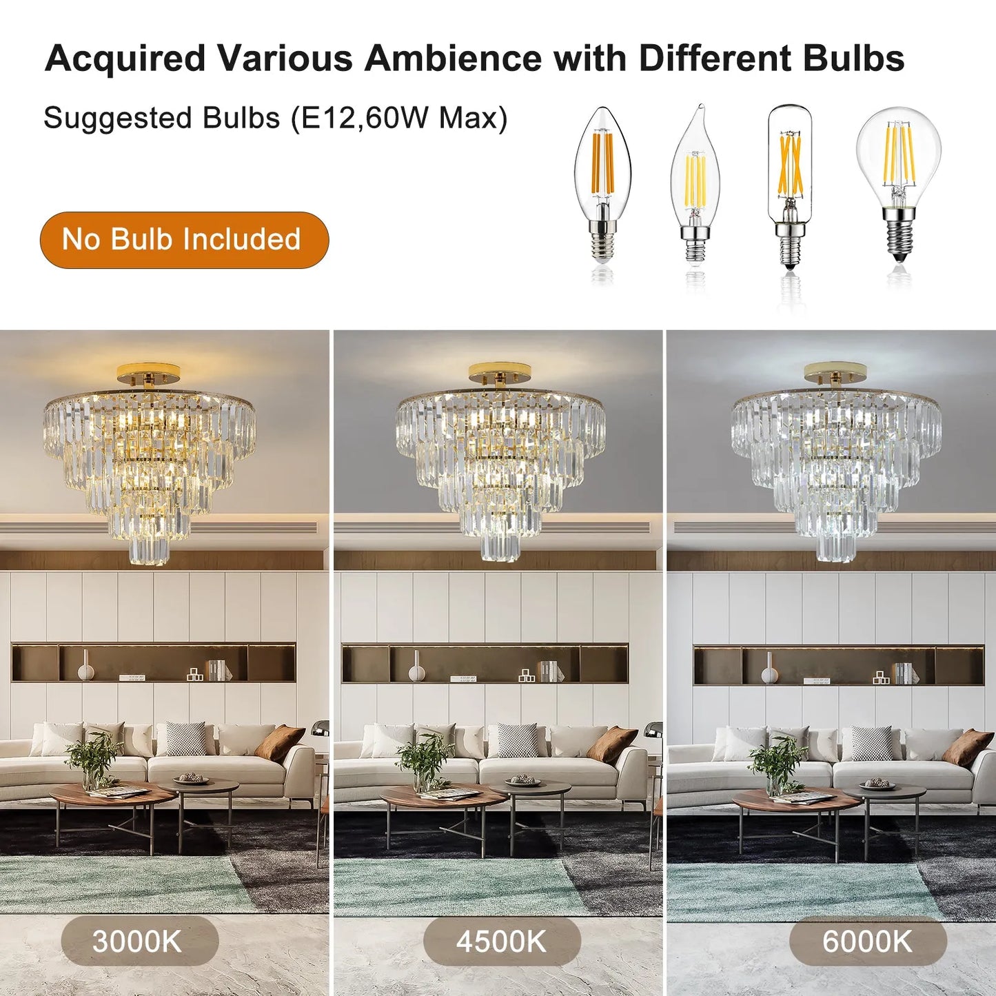 Gold Crystal Chandeliers,5-Tier Round Semi Flush Mount Chandelier Light Fixture,Large Contemporary Luxury Ceiling Lighting for Living Room Dining – view 5