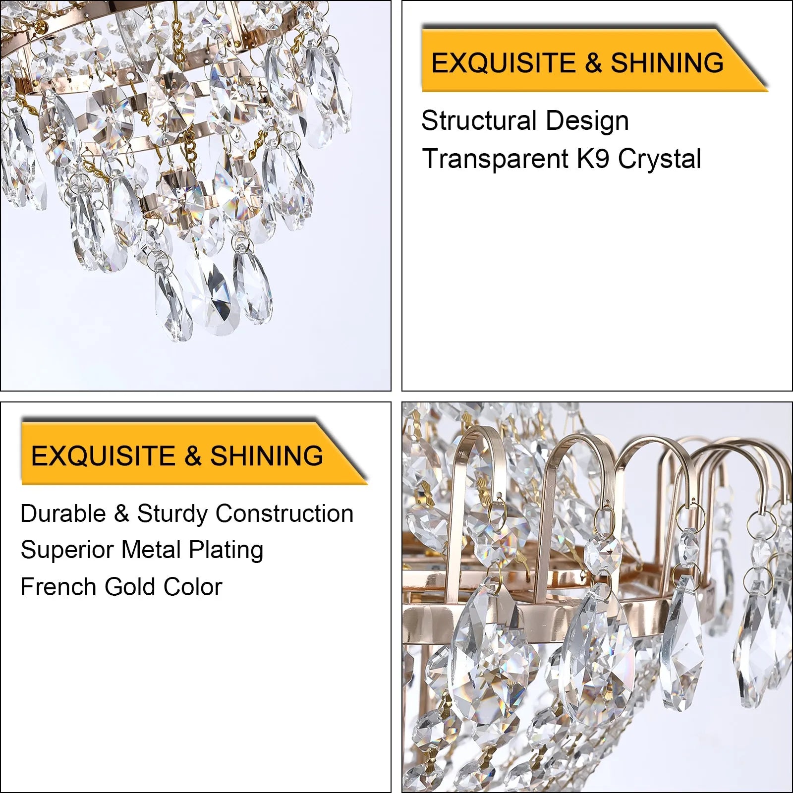Gold Crystal Chandeliers,Large Contemporary Luxury Ceiling Lighting for Living Room Dining Room Bedroom Hallway – view 5