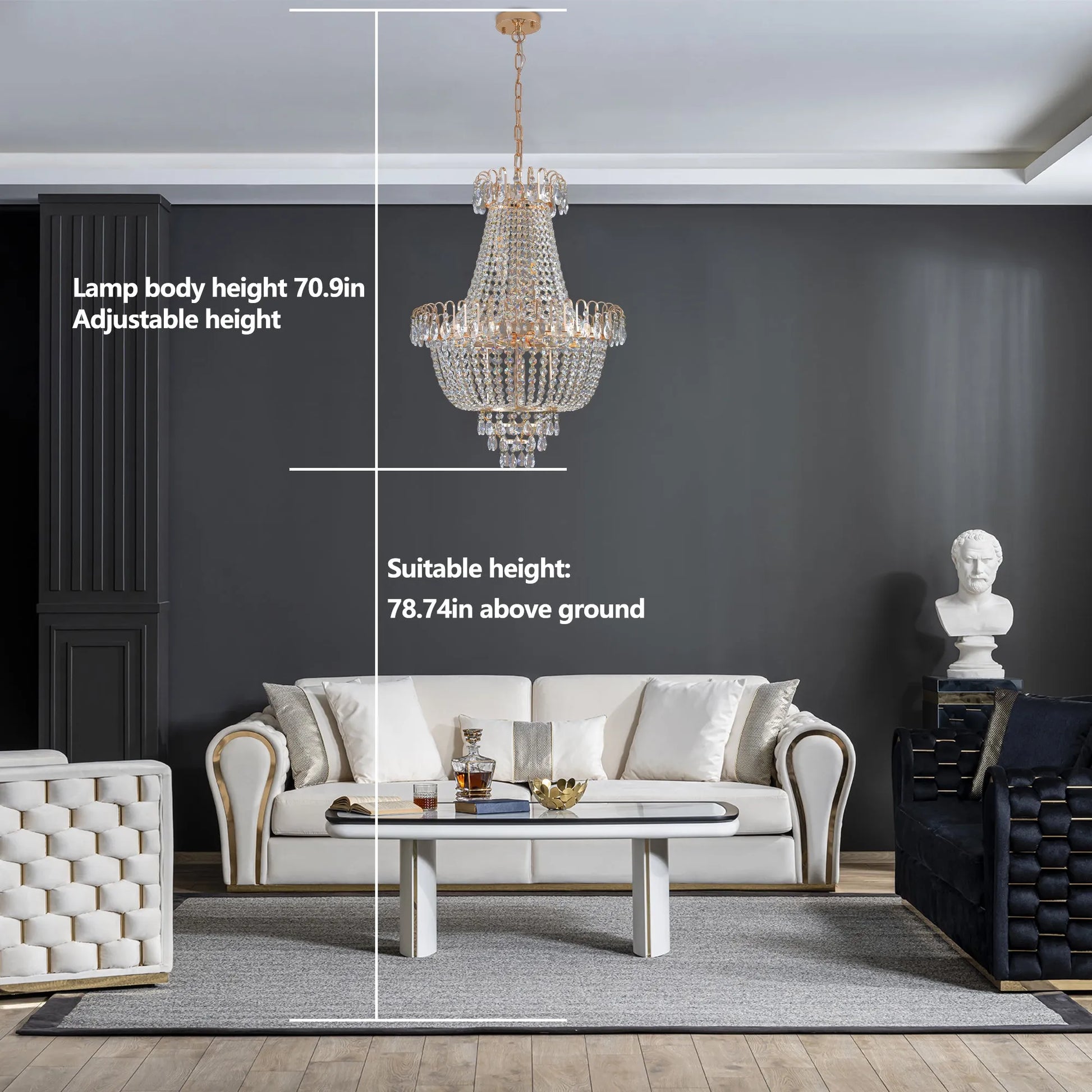 Gold Crystal Chandeliers,Large Contemporary Luxury Ceiling Lighting for Living Room Dining Room Bedroom Hallway (Without Bulb) – view 5