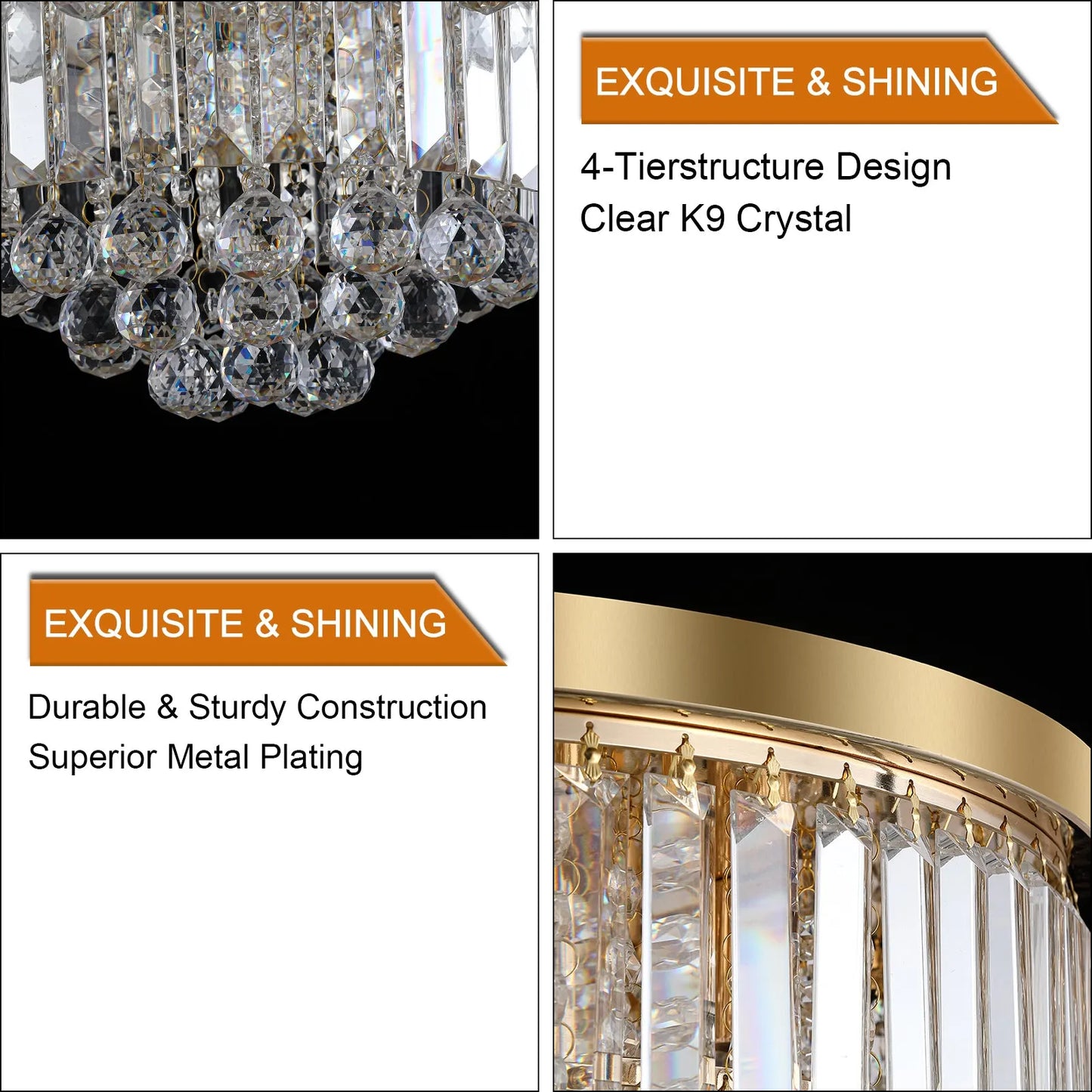 Gold luxury modern style crystal lights,large ceiling chandeliers,dining room,living room,bedroom (Bulb Not Included) – view 5