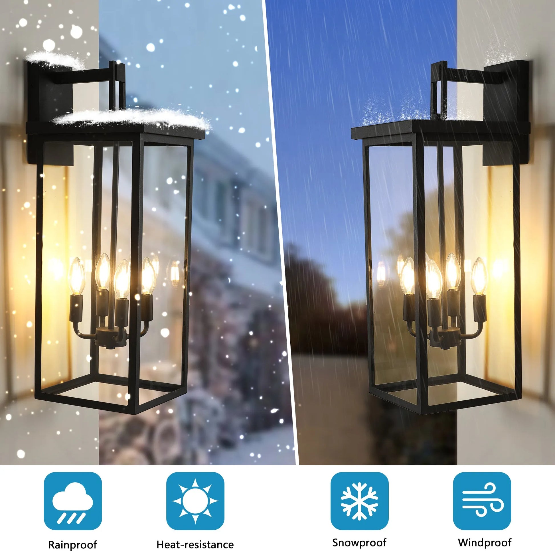 26'(H) 1ps Modern Outdoor Wall Lanterns with Black Metal Frame and Clear Glass, 4 E12 Bulb Socket, Weatherproof Wall Sconces for Porch, Garden, Patio – view 5