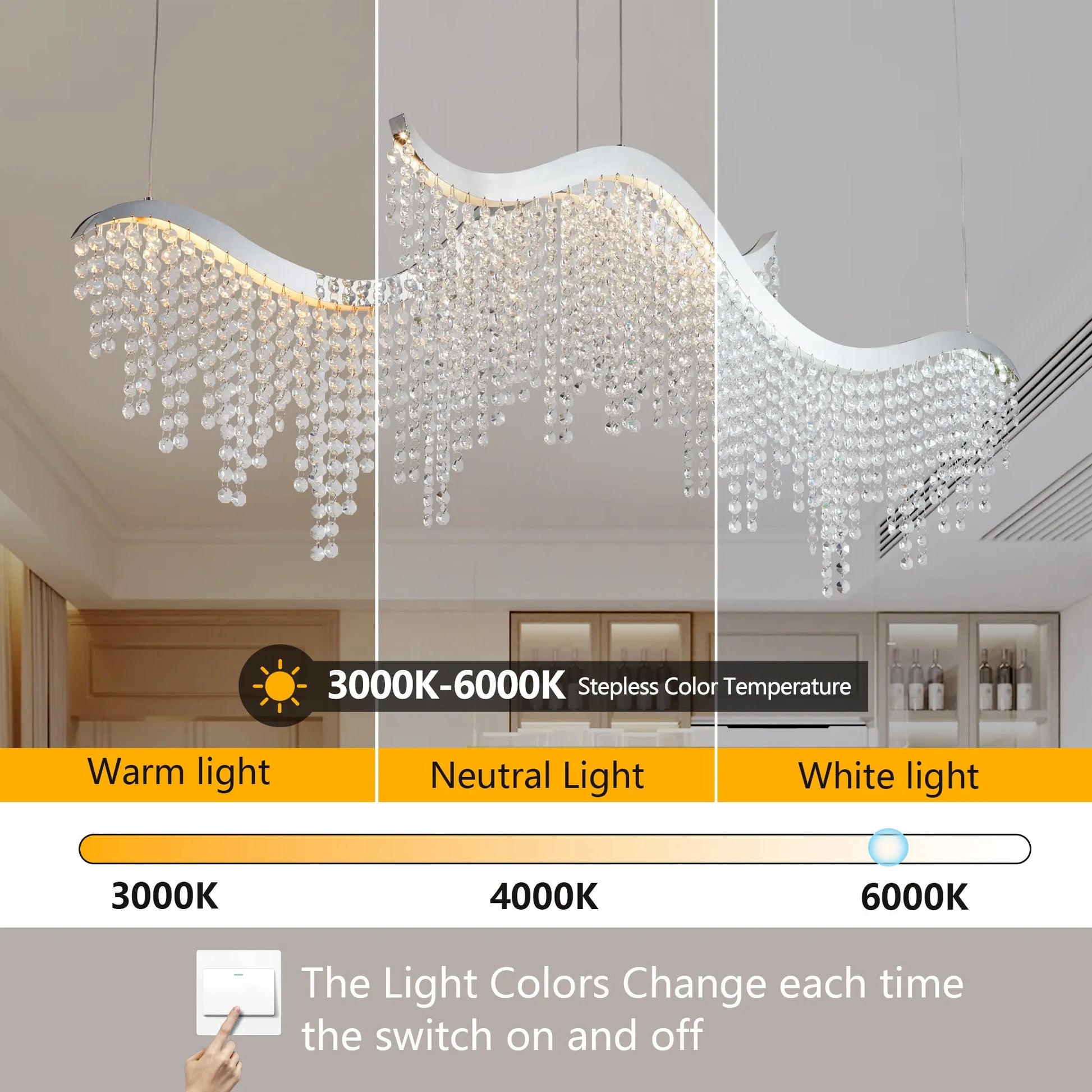 36-inch Modern Wave LED Crystal Chandelier - Adjustable Color Temperature 3000K/4000K/6000K - Adjustable Height - Elegant Chandelier for Living Room – view 5