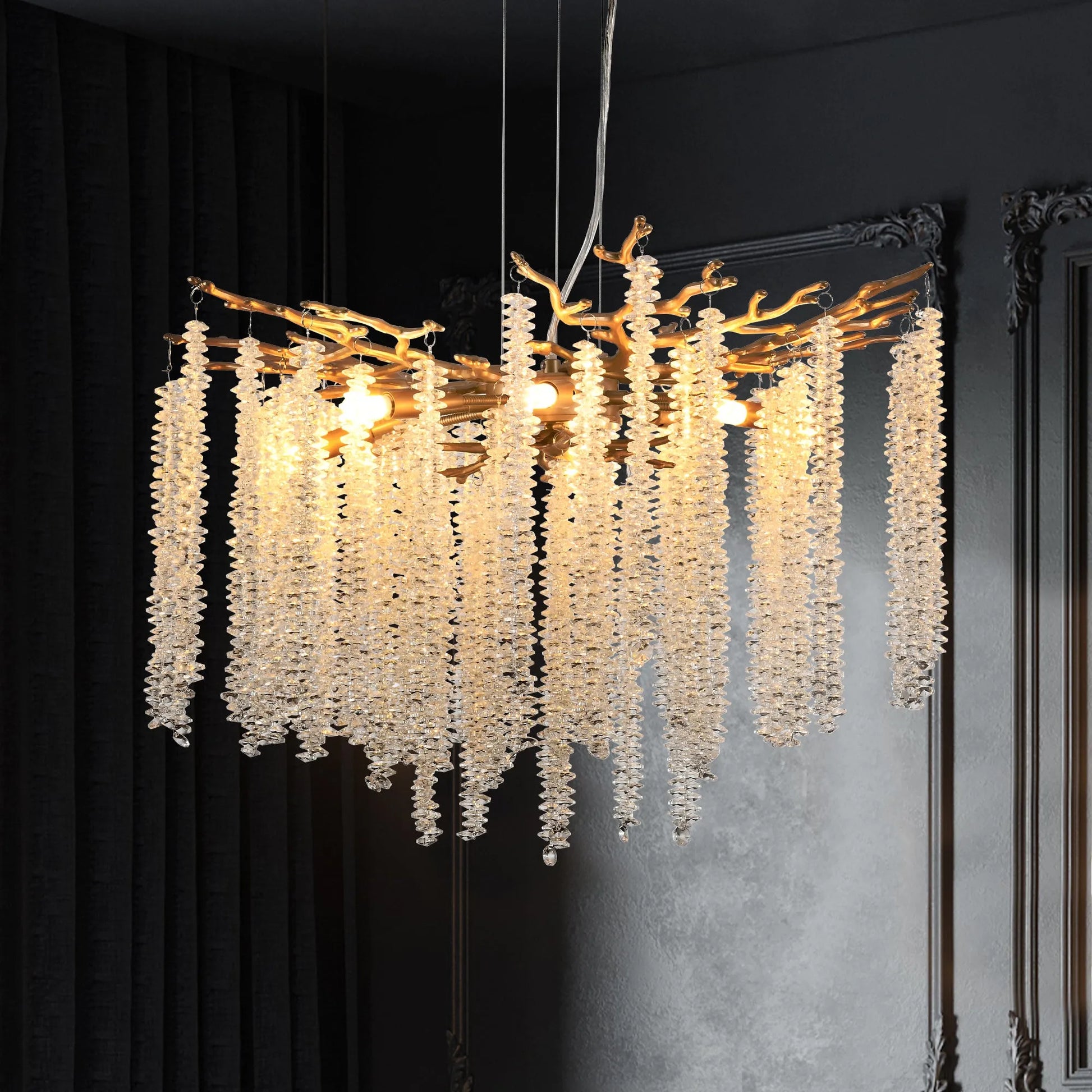 24-inch Modern Golden Pendant Light with Cascading Crystal Strands, Ideal for Living Room, Dining Room and Foyer, High-End Decorative Lighting – view 5