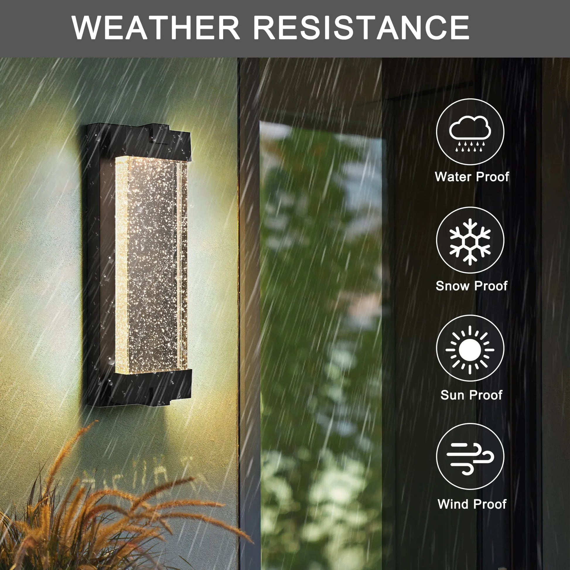 19'(H) Black Aluminum Finish Outdoor Wall Light with Bubble Crystal Glass, LED Light Source, 3000K Warm Light, Weatherproof Exterior Sconce for – view 5
