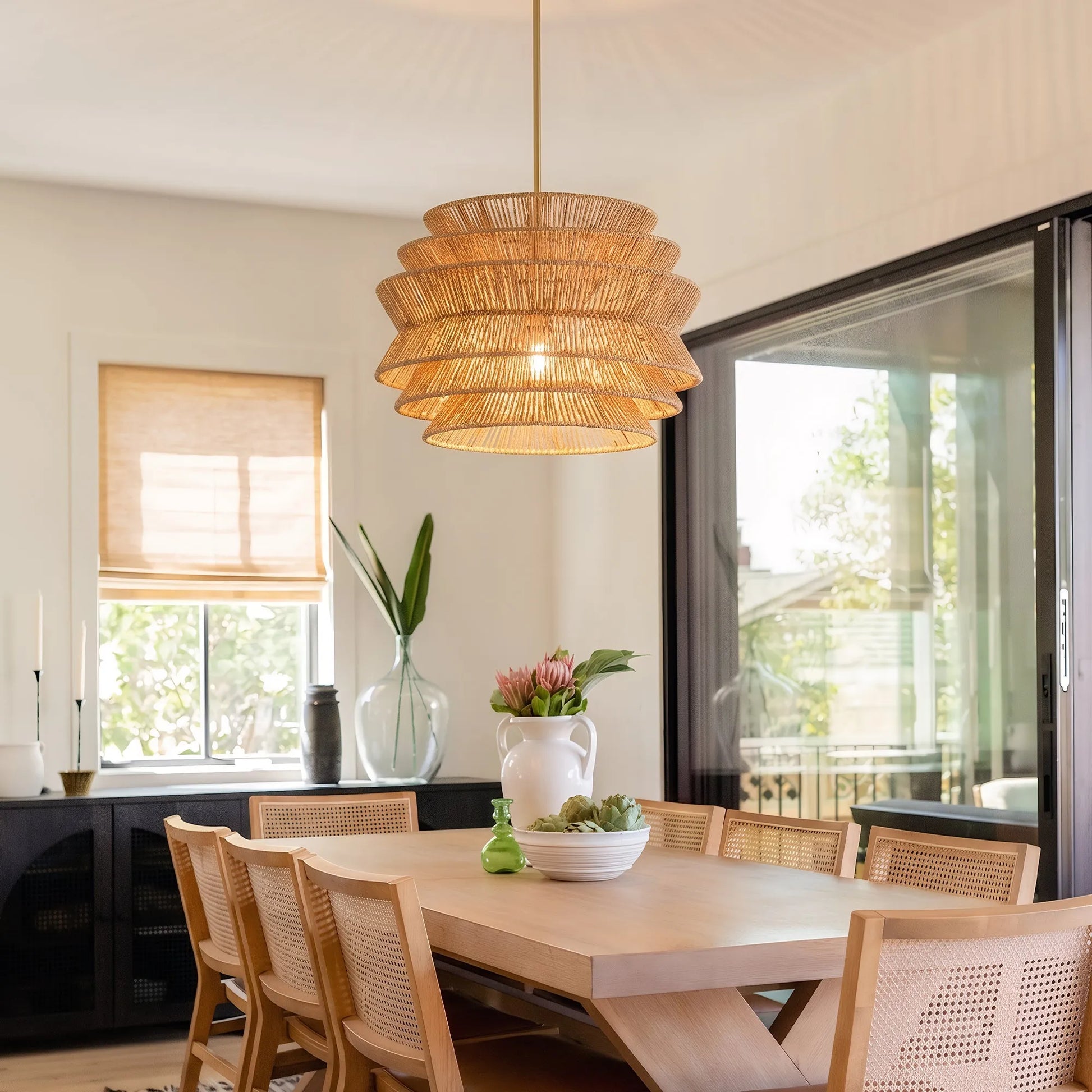 17.3' Rattan Pendant Light,Hand-Woven Rustic Wicker Hanging Light Seagrass Ceiling Chandelier,Water Plants Rattan Chandelier for Dining Living – view 5