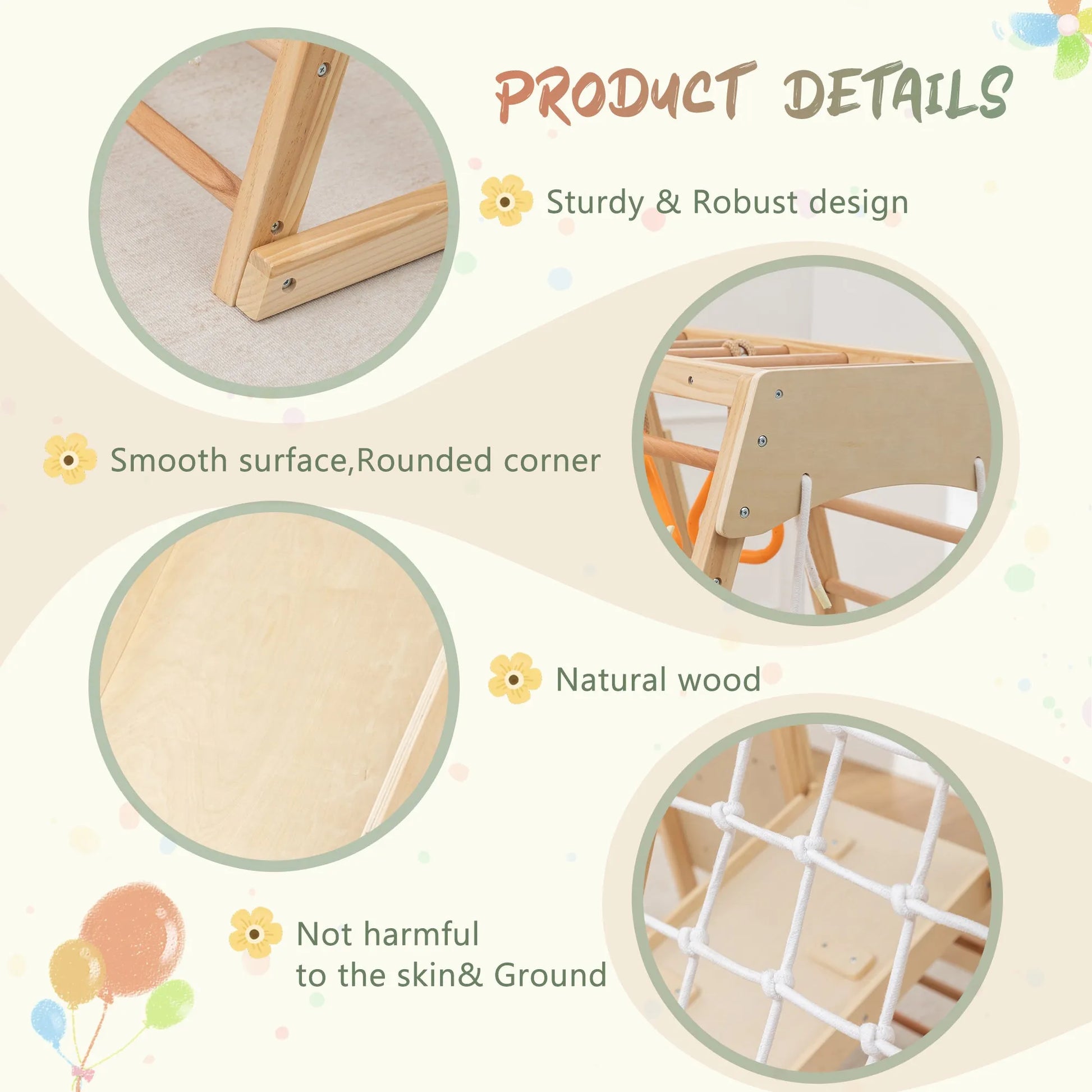 9-in-1 Slide and Climbing Wall for Toddlers 3+, Wooden Indoor Play Structure, Heavy Duty 176 lbs Capacity, Safe Rounded Edge Natural Wood, Balance & – view 5