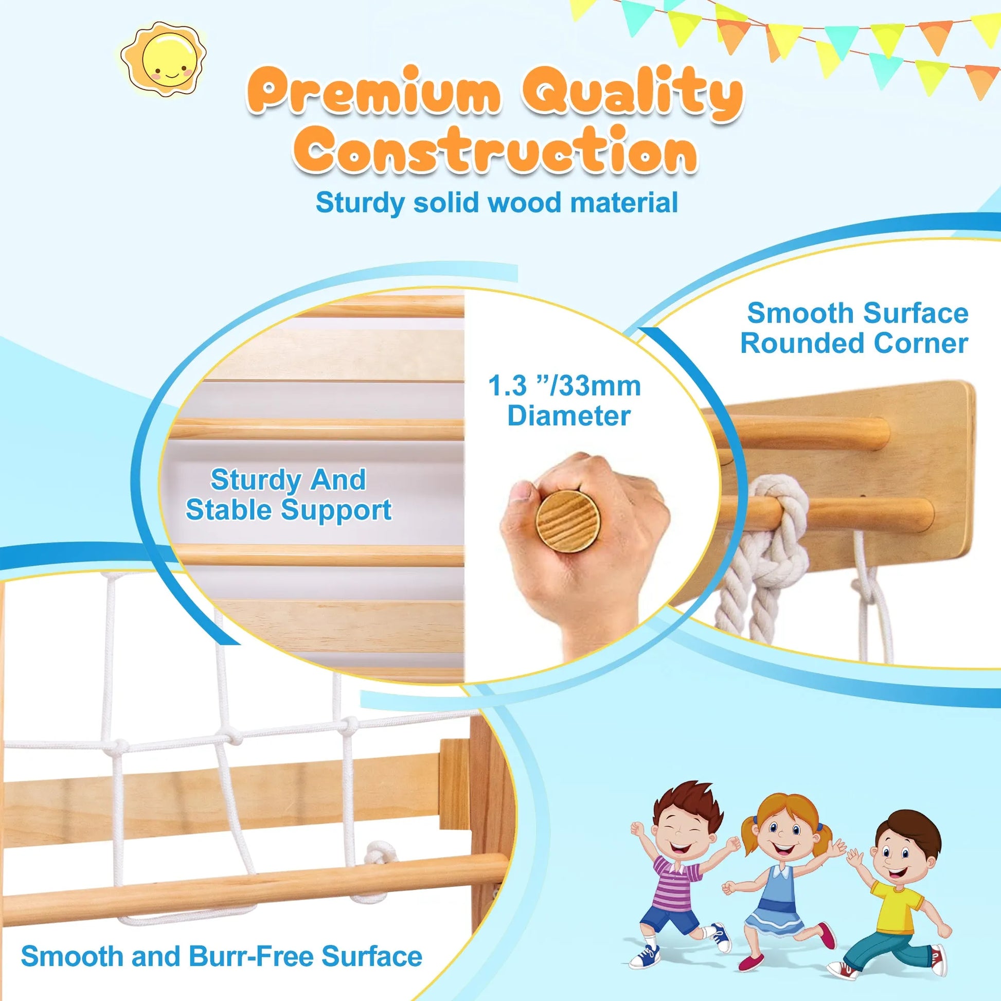 All-in-One 10-in-1 Indoor Climbing Set - Featuring a Rock Climbing Wall, Wooden Swings, Gymnastic Rings, Rope Ladders, and Stretching Equipment for a – view 5