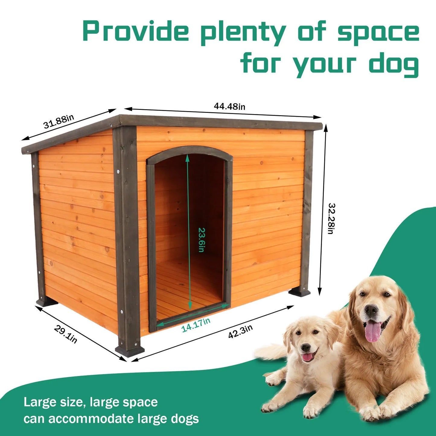 45'Dog House Outdoor and indoor wooden kennel, winter strap with elevated feet, large dog weatherproof (gold red and black) – view 5
