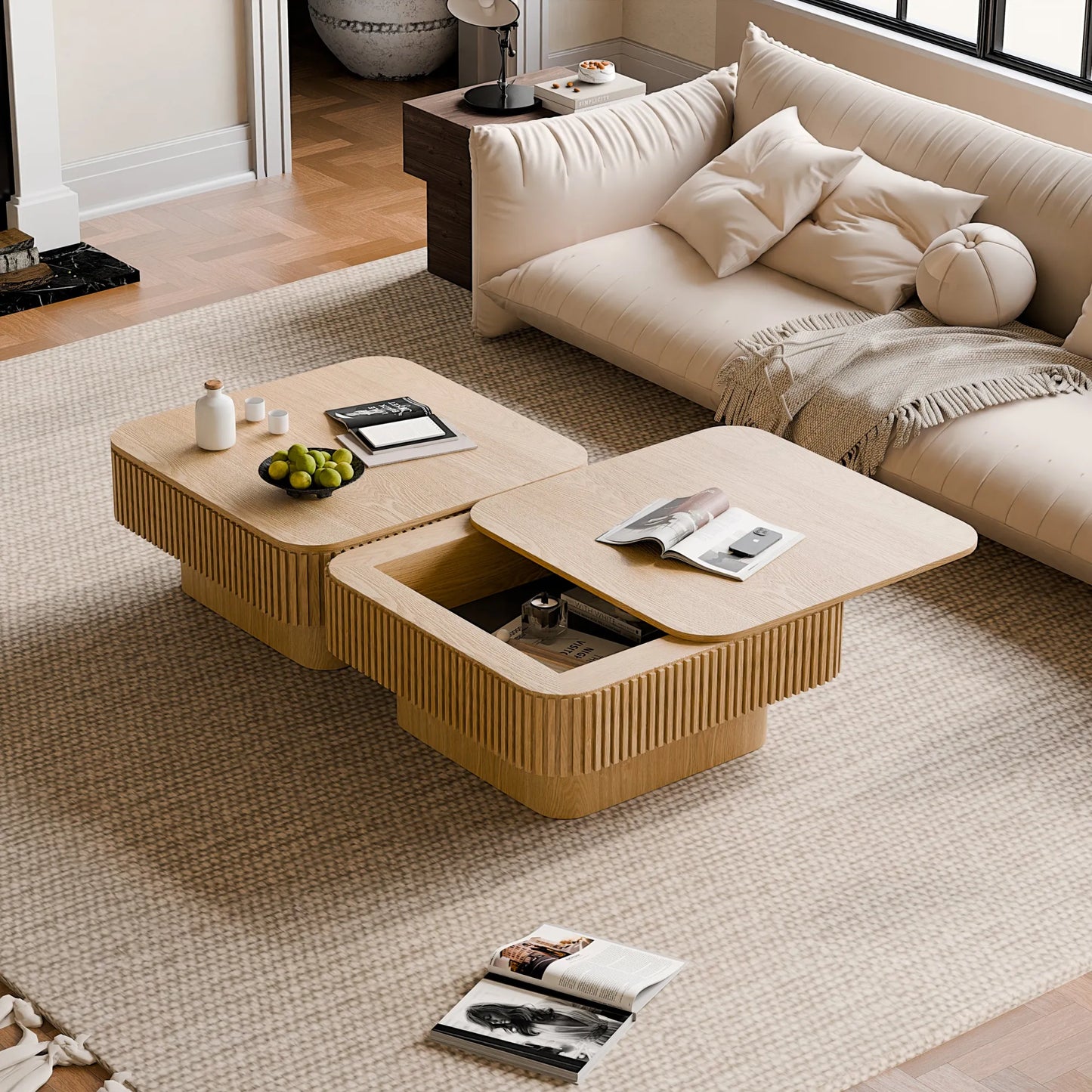 31.5'' Square Coffee Table with Storage Solid Wood Veneered Modern Coffee Table Accent Tea Table for Living Room, Bedroom, Apartment or Office – view 5