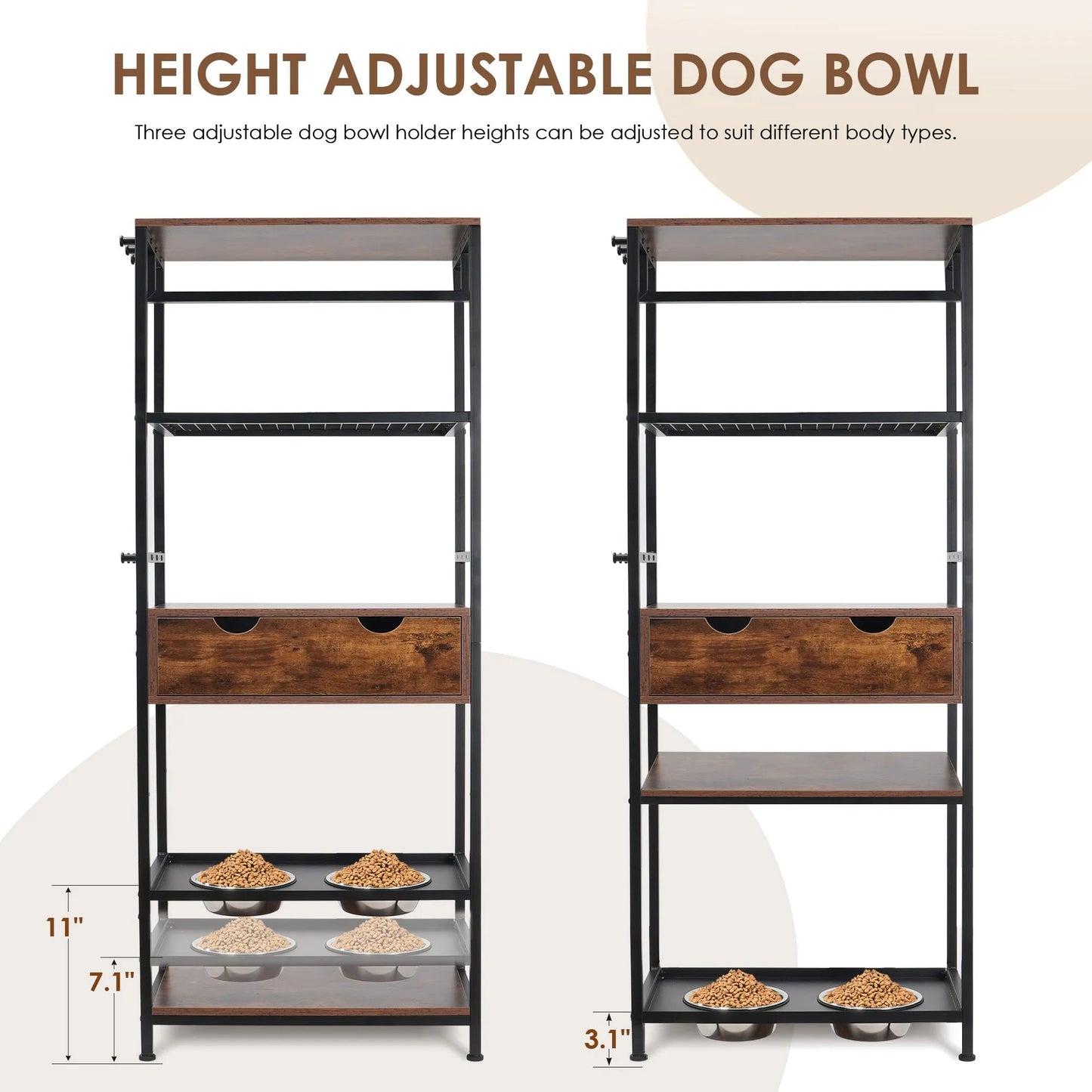dog feeding station,3 Height Adjustable Raised Dog Bowls, Dog Feeder Station for Large Medium Dogs Cats, Dog Storage with shelves. – view 5