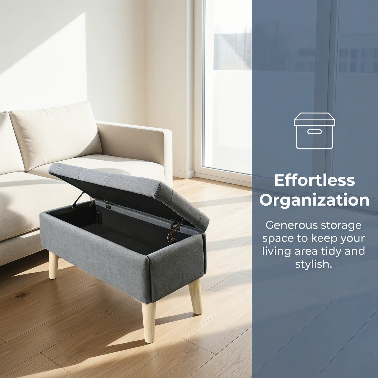 32' Wide Storage Ottoman Bench with Built-in Tray, Square Storage Ottoman for Extra Storage, Upholstered Footrest and End of Bed Bench, Perfect for – view 5