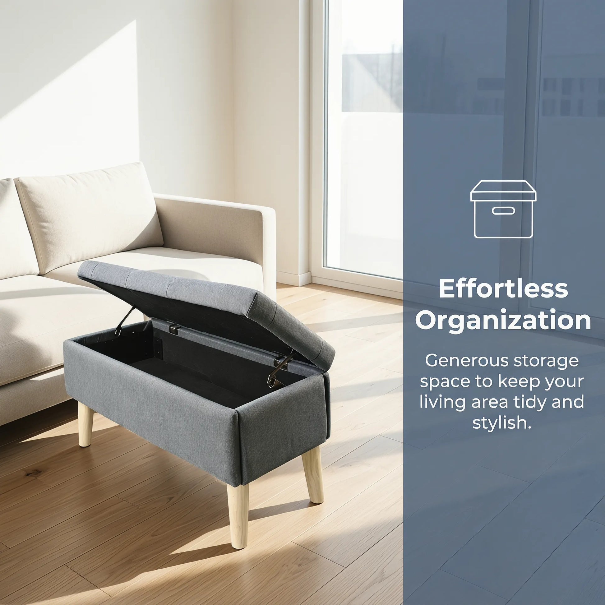 32' Wide Storage Ottoman Bench with Built-in Tray, Square Storage Ottoman for Extra Storage, Upholstered Footrest and End of Bed Bench, Perfect for – view 5