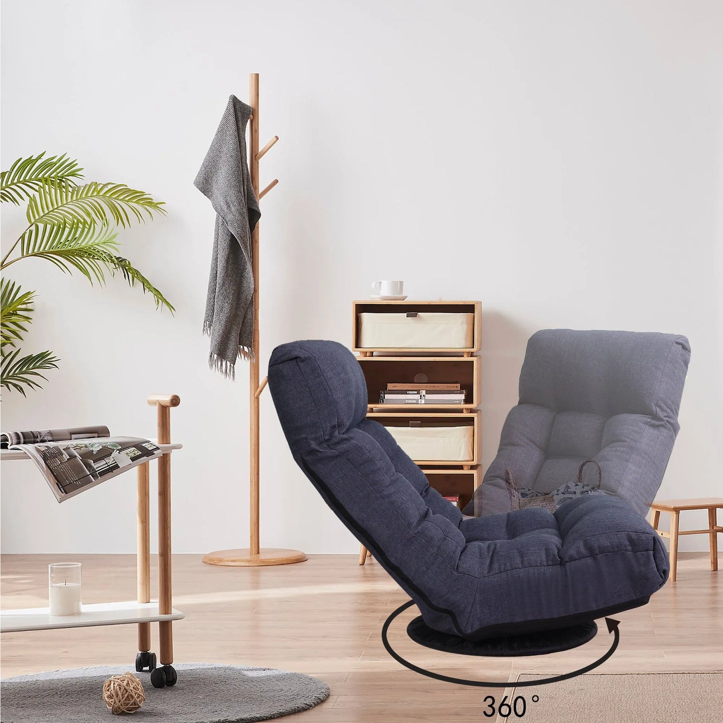 Navy Adjustable Japanese Reclining Floor Chair Sofa with Metal Frame for Living Room & Balcony – view 5