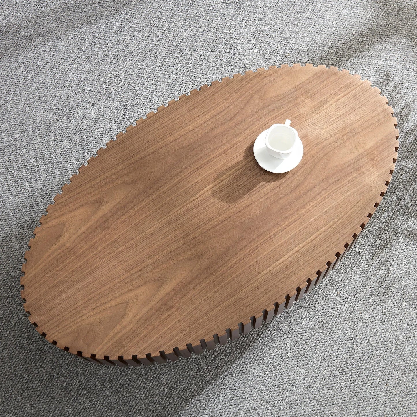 Modern Handcraft Drum Coffee Table Length 43.7 inch Ellipse Coffee Table for Living Room,Oval Small Coffee Table with Sturdy Pedestal,Walnut – view 5