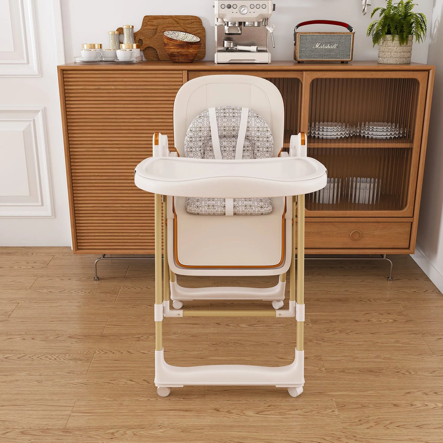 Convertible Baby High Chair to Rocker with 5-Point Harness, Foldable Infant Feeding Chair in White with Removable 2-Tier Easy-Clean Tray for 6M-3Yrs – view 5