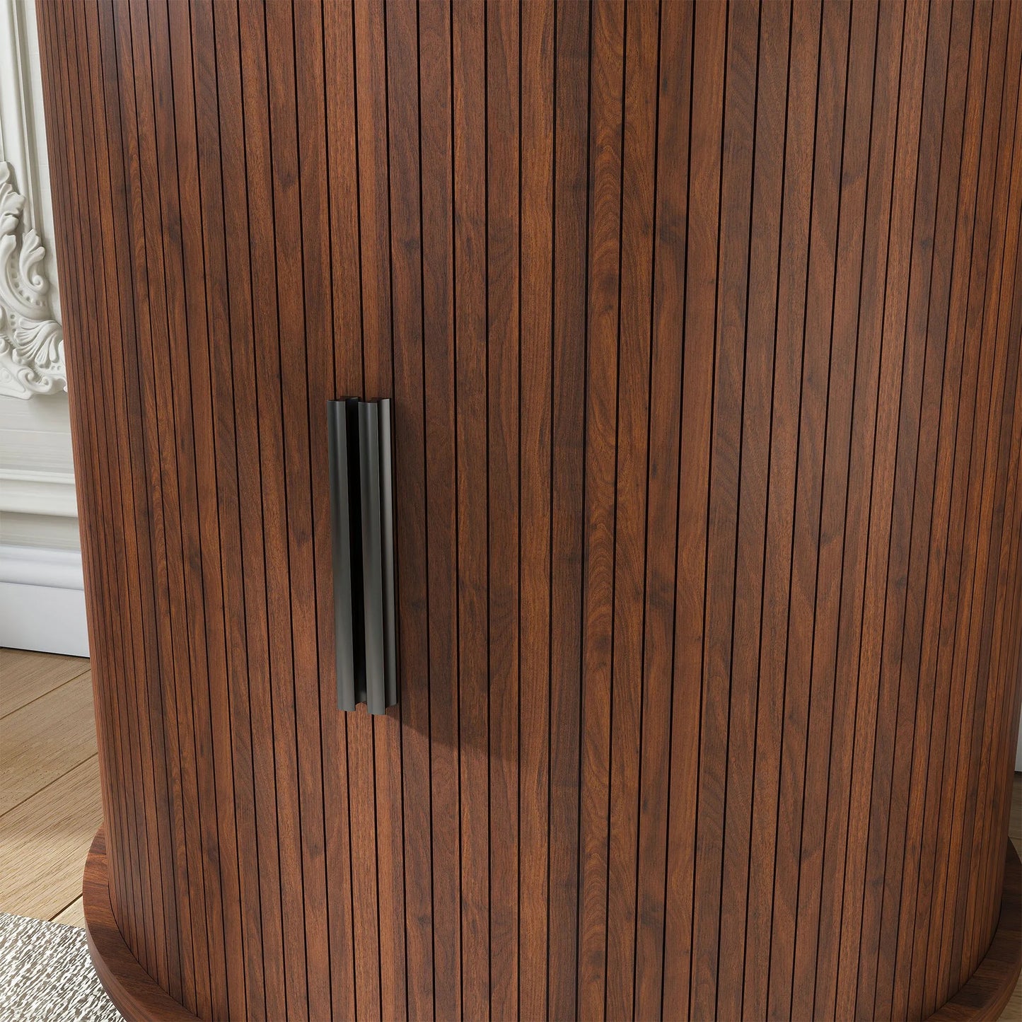 Mid Century Modern Cylinder End Table with Built-in Charging Station & Sliding Door, 2-Tier Storage Round Nightstand with USB Ports, Walnut Bedside – view 5