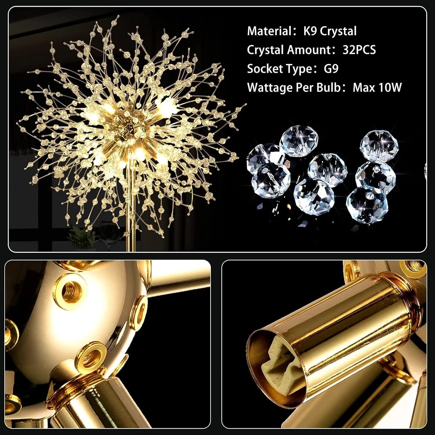 69 inch Crystal Floor Lamp, Modern Standing Lamp with K9 Crystal, LED Floor Lamp with On/Off Foot Switch, Metal Tall Pole Lamp for Living Room, Girls – view 5