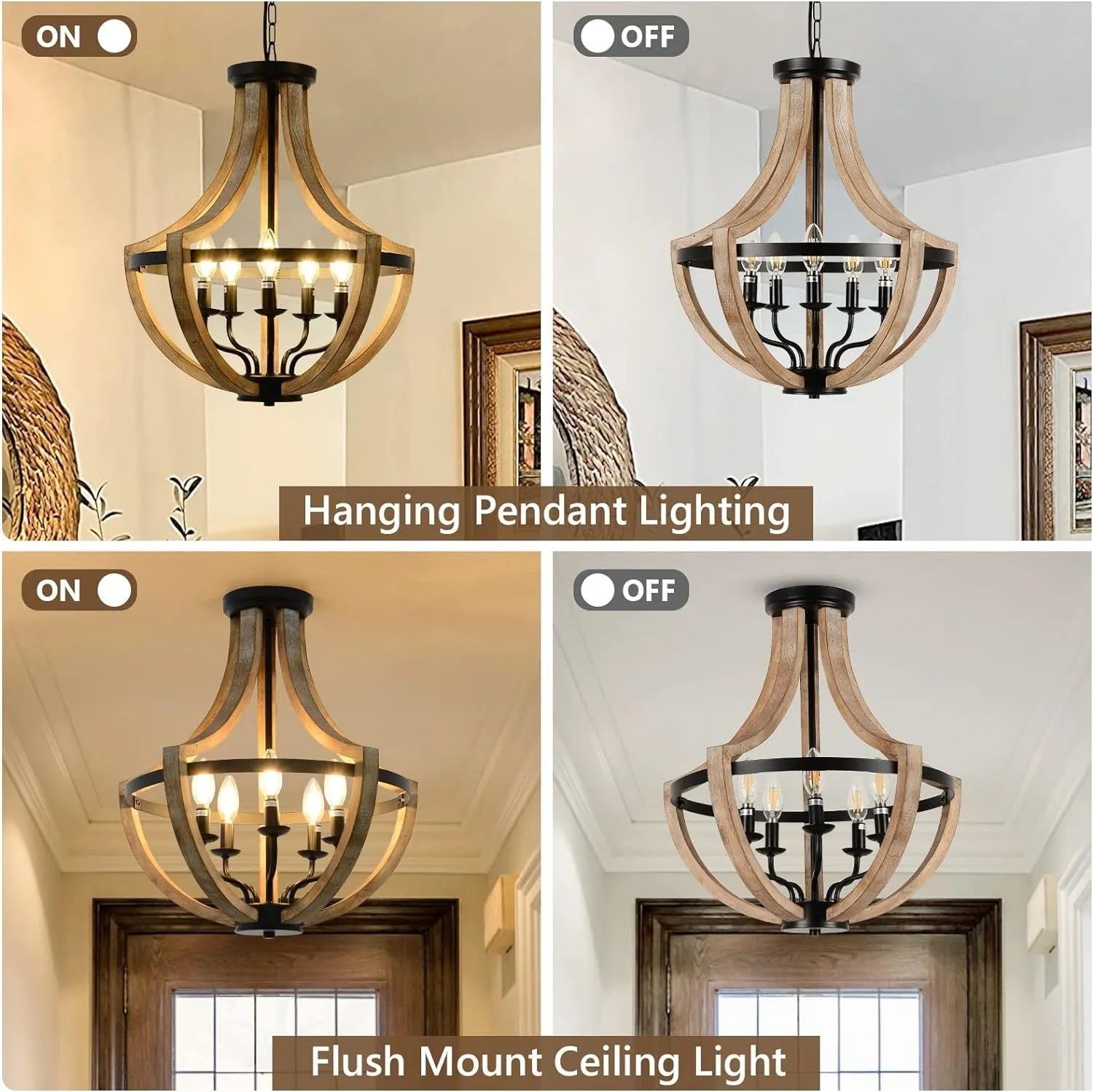 19' Farmhouse Chandelier Light Fixtures, 5-Light Dining Room Light Fixtures Over Table, Solid Wood Modern Chandeliers for Dining Room Living Room – view 5