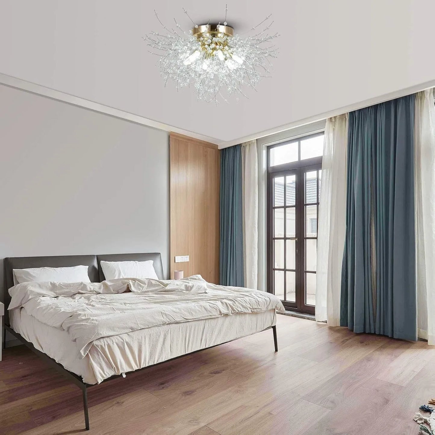 Flush Mount Ceiling Lights, Modern Gold Crystal Sputnik Firework Close to Ceiling Lamp LED Ceiling Lighting Fixtures for Bedroom Kitchen Island – view 5
