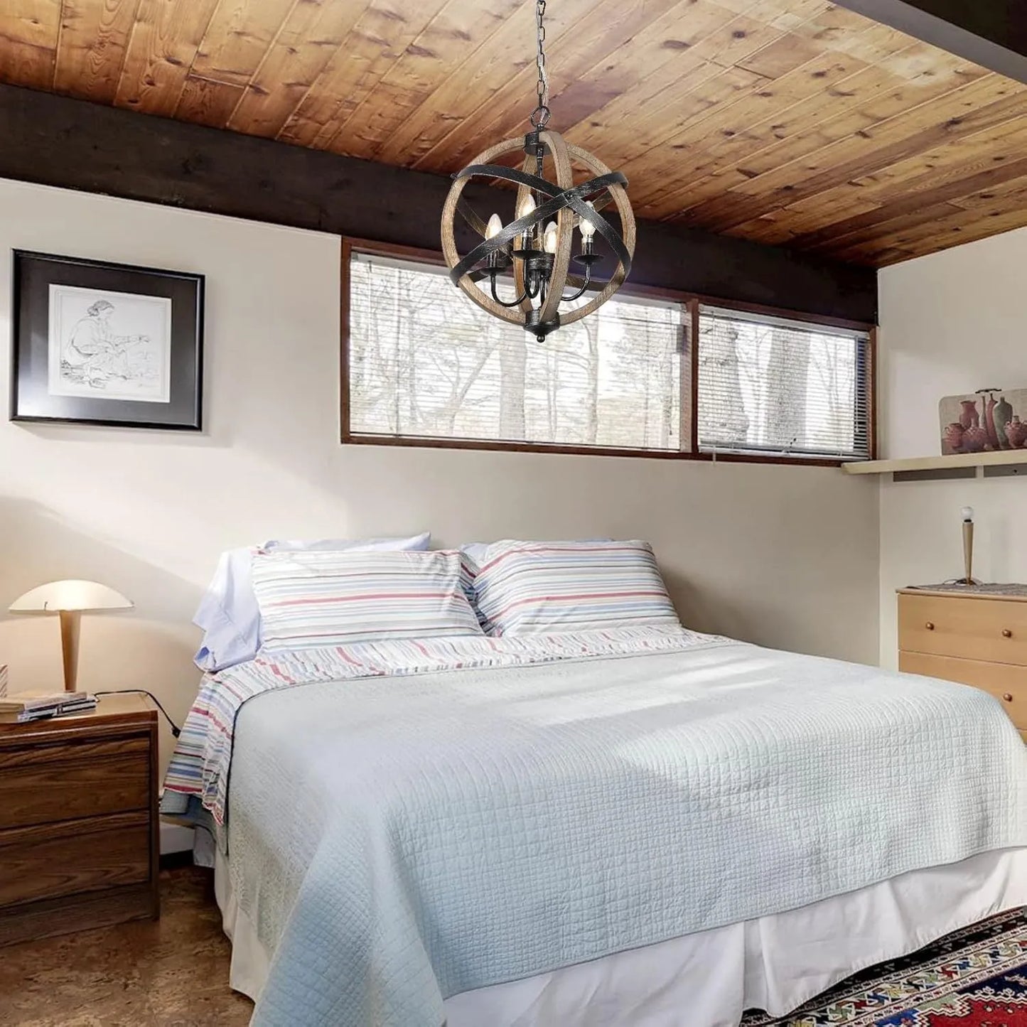 Farmhouse Chandelier Light Fixtures – 4-Light Dining Room Light Fixtures Height Adjustable – Rustic Wood Light Fixtures Ceiling Hanging for Kitchen – view 5