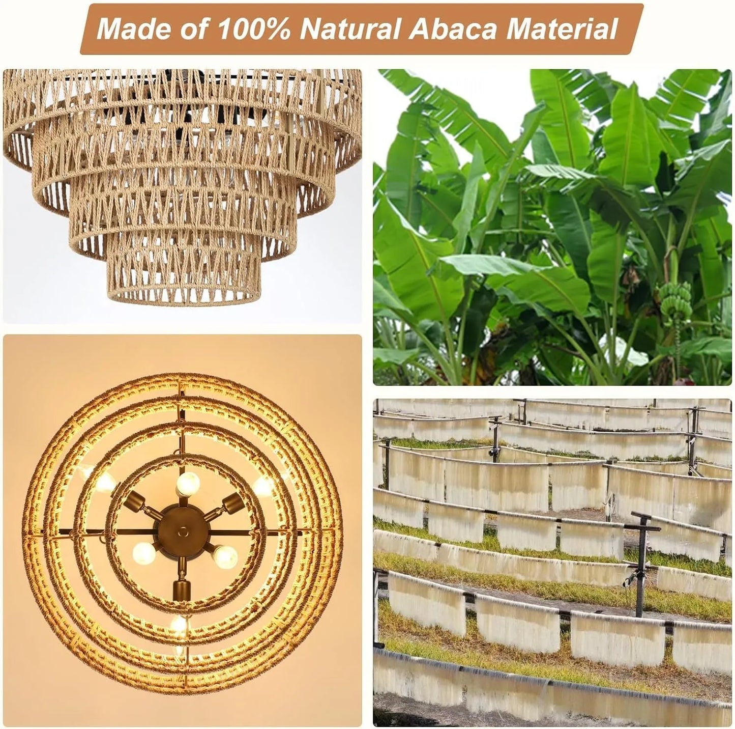 Boho Rattan Chandelier, 6-Light Dining Room Light Fixture, Wicker Pendant Lighting with 4-Tier Woven Lampshade, Large Farmhouse Chandeliers for – view 5