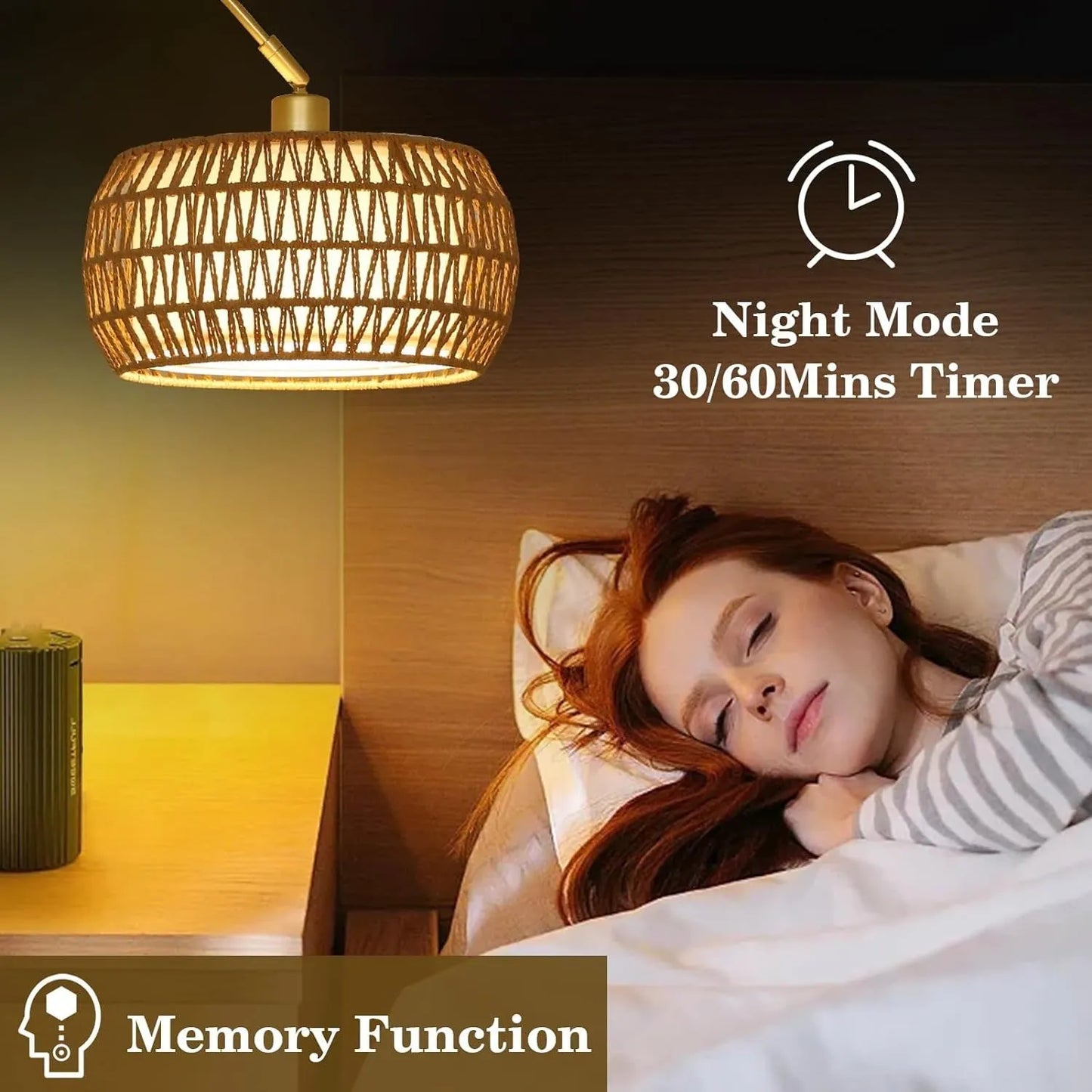 Gold Floor Lamps for Living Room, Arc Floor Lamp with Remote & Dimmable Bulb, Boho Rattan Standing lamp with 3 Color Temperatures, Height Adjustable – view 5
