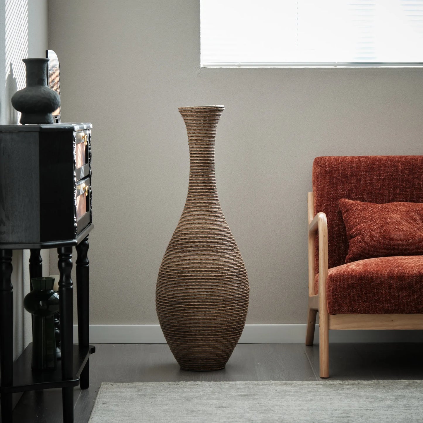 39-inch Tall Artificial Rattan Floor Vase in Elegant Beige - Statement Piece for Living Room Décor, Entryway, or Hallway - Versatile Home Accent for – view 5