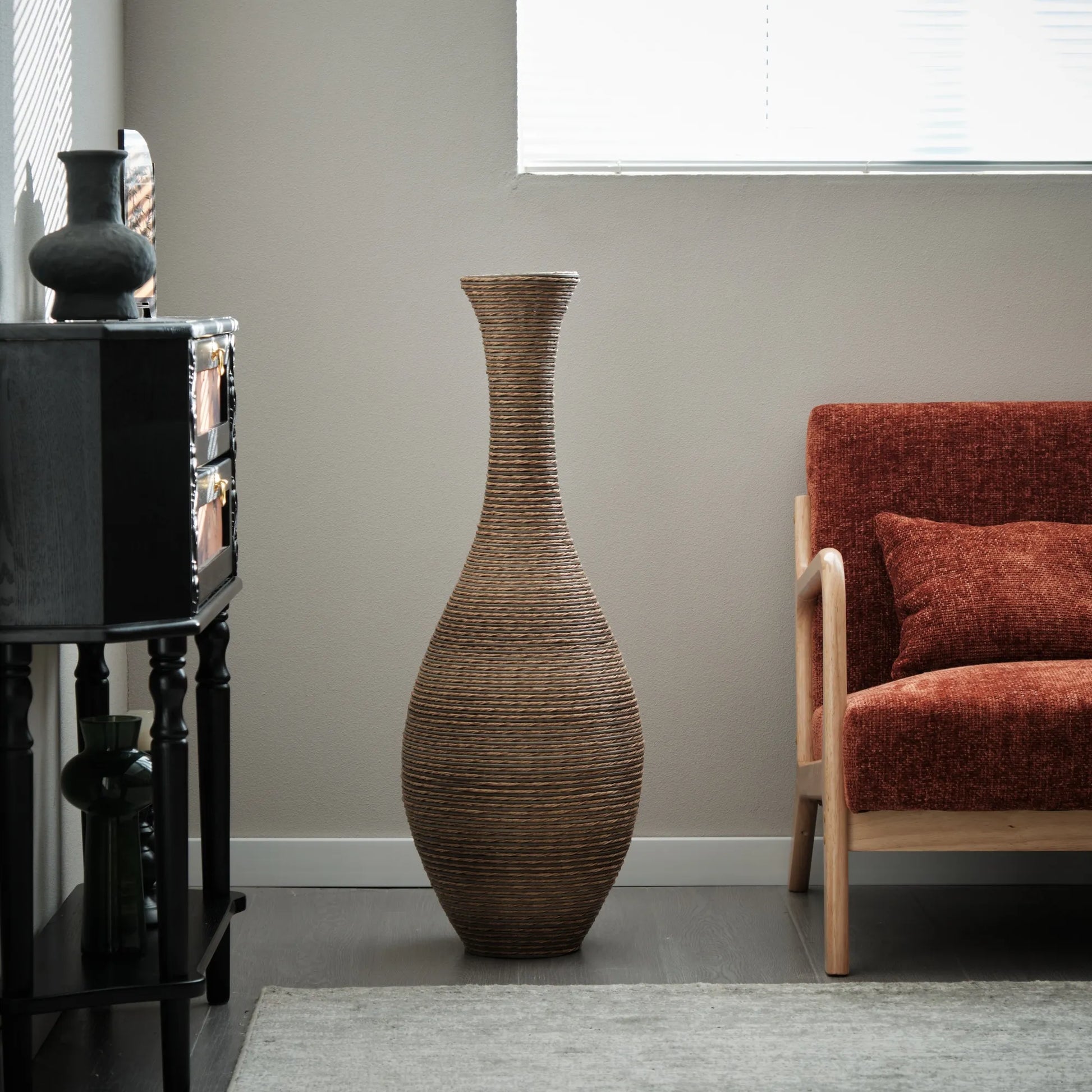 39-inch Tall Artificial Rattan Floor Vase in Elegant Beige - Statement Piece for Living Room Décor, Entryway, or Hallway - Versatile Home Accent for – view 5