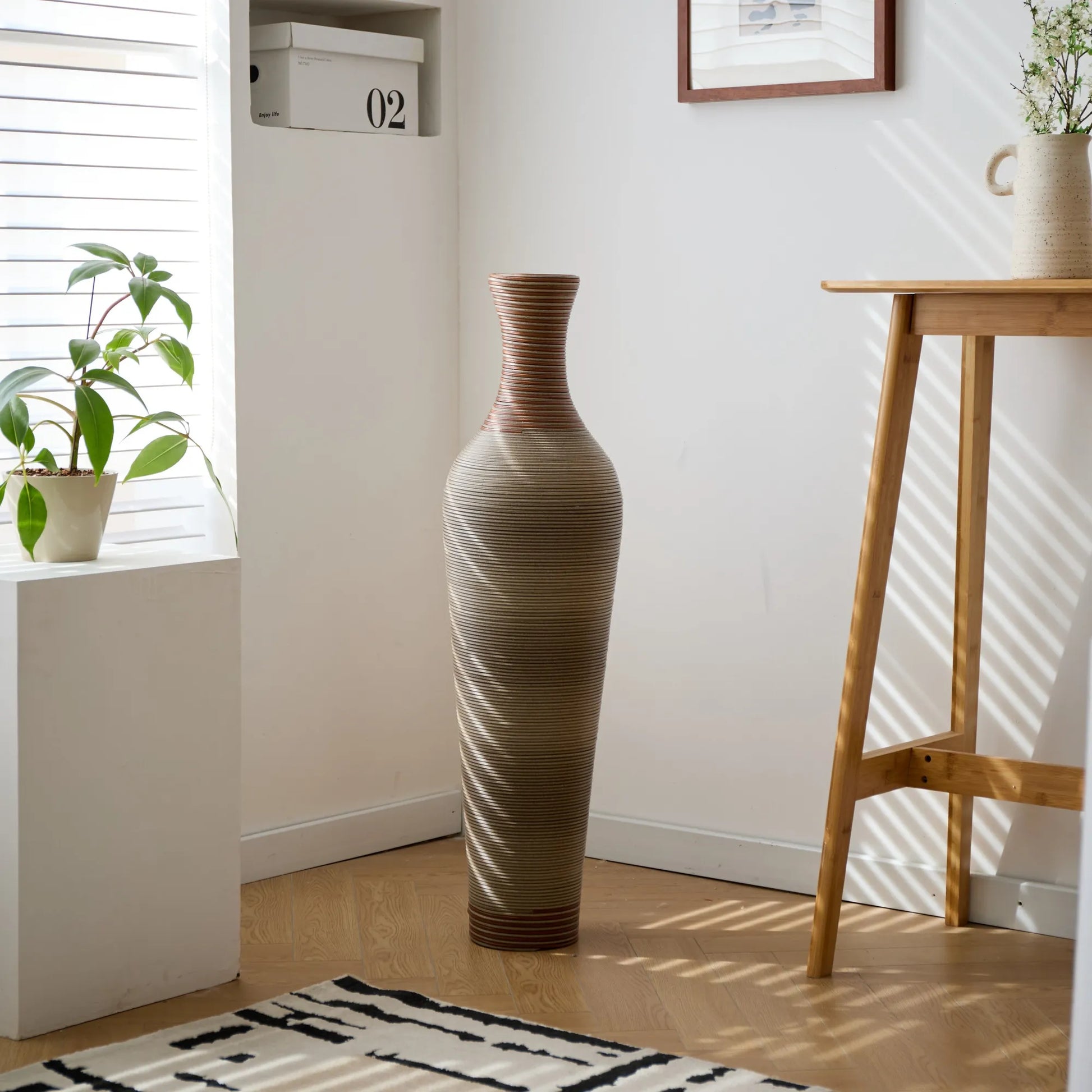 39-Inch-Tall Vase, Brown Decorative Floor Vase, Classic Neat Floor Vase Tall Freestanding Flower Holder, Artificial Rattan Vase, PVC Floor Vase – view 5