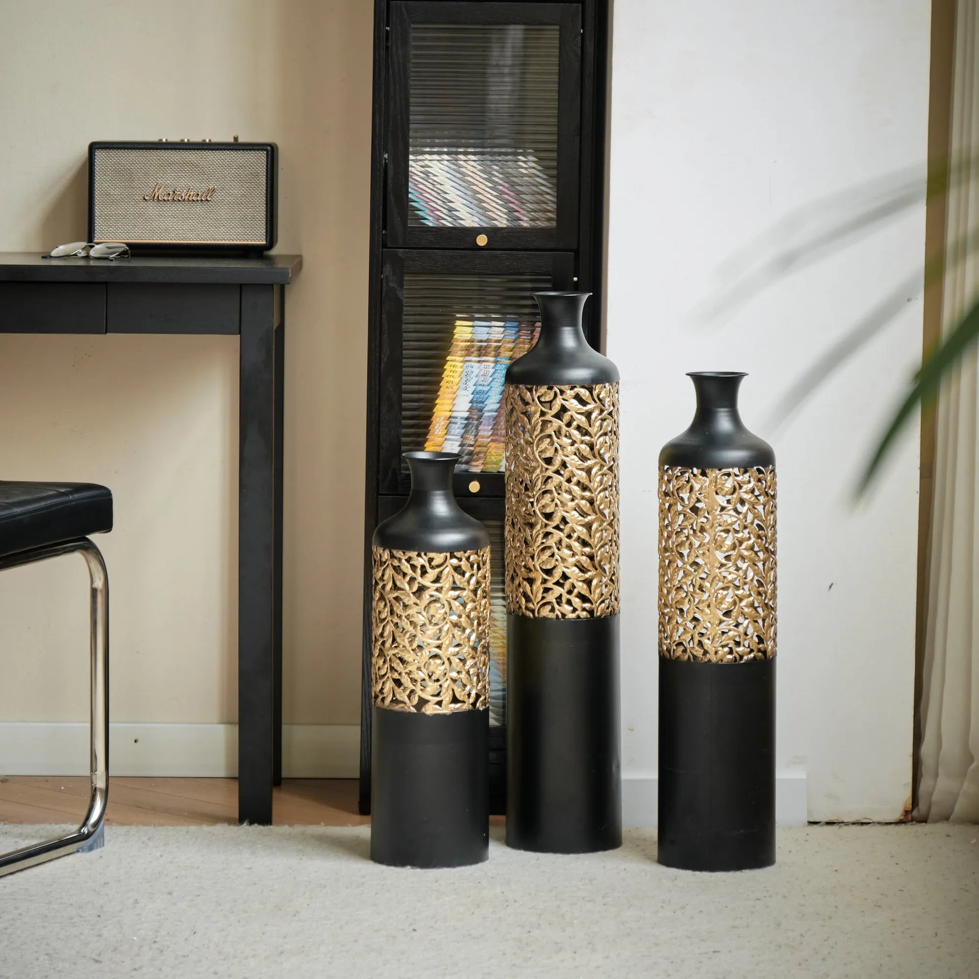Floor Metal Vases Decorated White Metal Vases Set of 3 Gorgeous Home Decoration Large Glazed Metal Vases 20.8in/24.8in/28.7in Height – view 5