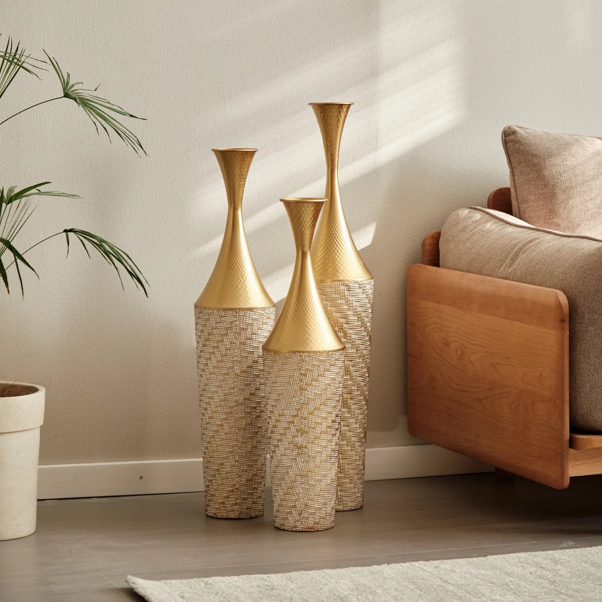 Floor Metal Vase Modern Style Decoration Home Woven Pattern Metal Vase 3-piece Set Gorgeous Home Decoration Large Glazed Metal Vase – view 5