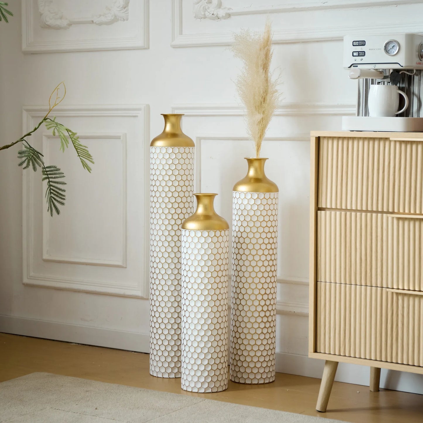 3-piece set gorgeous home decoration large glazed metal vase --Floor metal vase modern style decoration home droplet shaped white metal – view 5