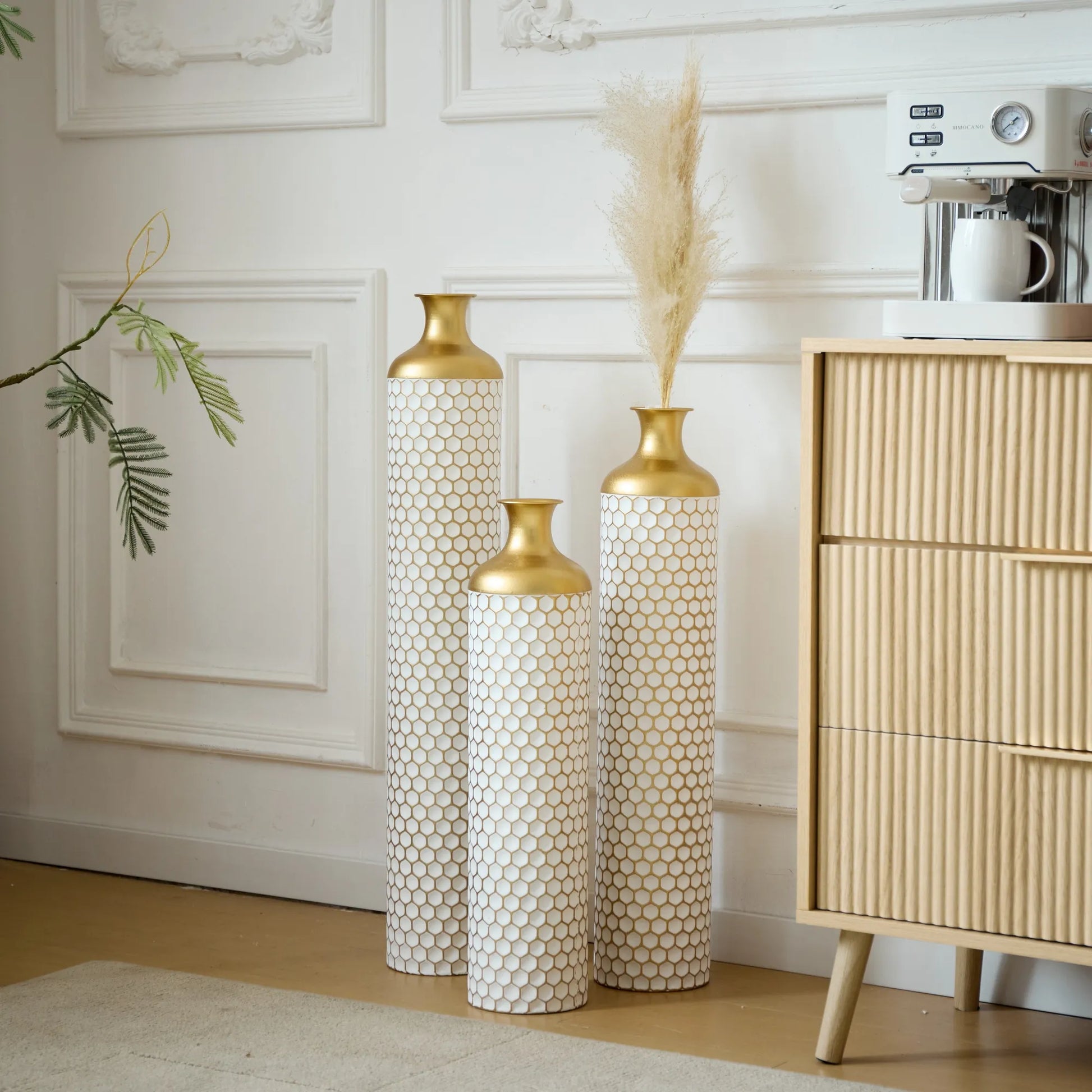 3-piece set gorgeous home decoration large glazed metal vase --Floor metal vase modern style decoration home droplet shaped white metal – view 5